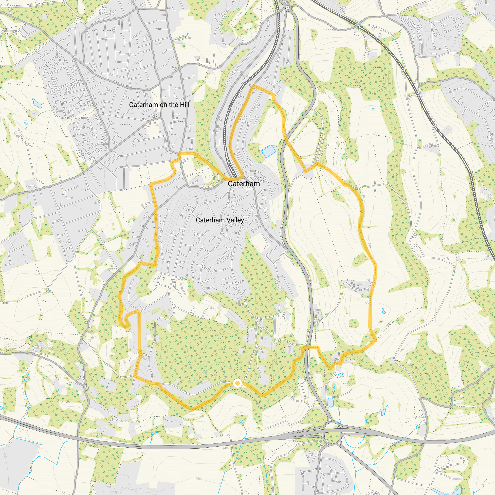 Route map for Gravelly Hill Common Walk 2, a 7.25 mile circular walk in Surrey