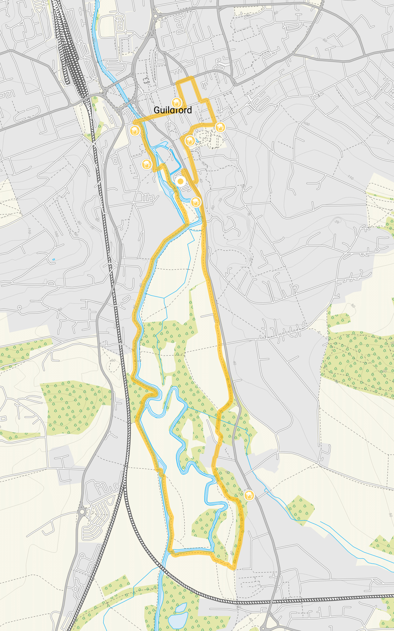 Route map for Guildford Walk 3, a 3.75 mile circular walk in Surrey