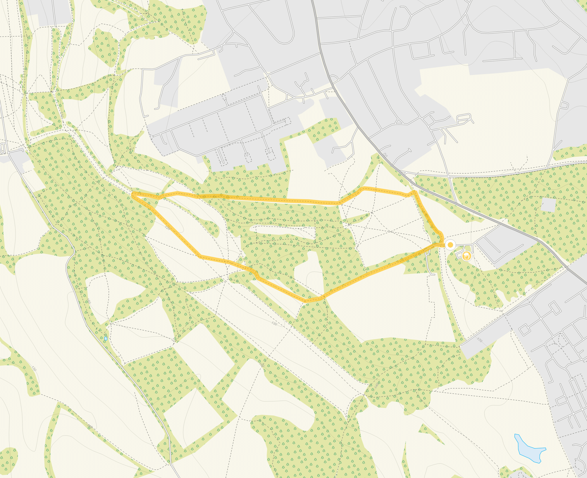 Route map for Happy Valley Walk 1, a 1.5 mile circular walk in Surrey