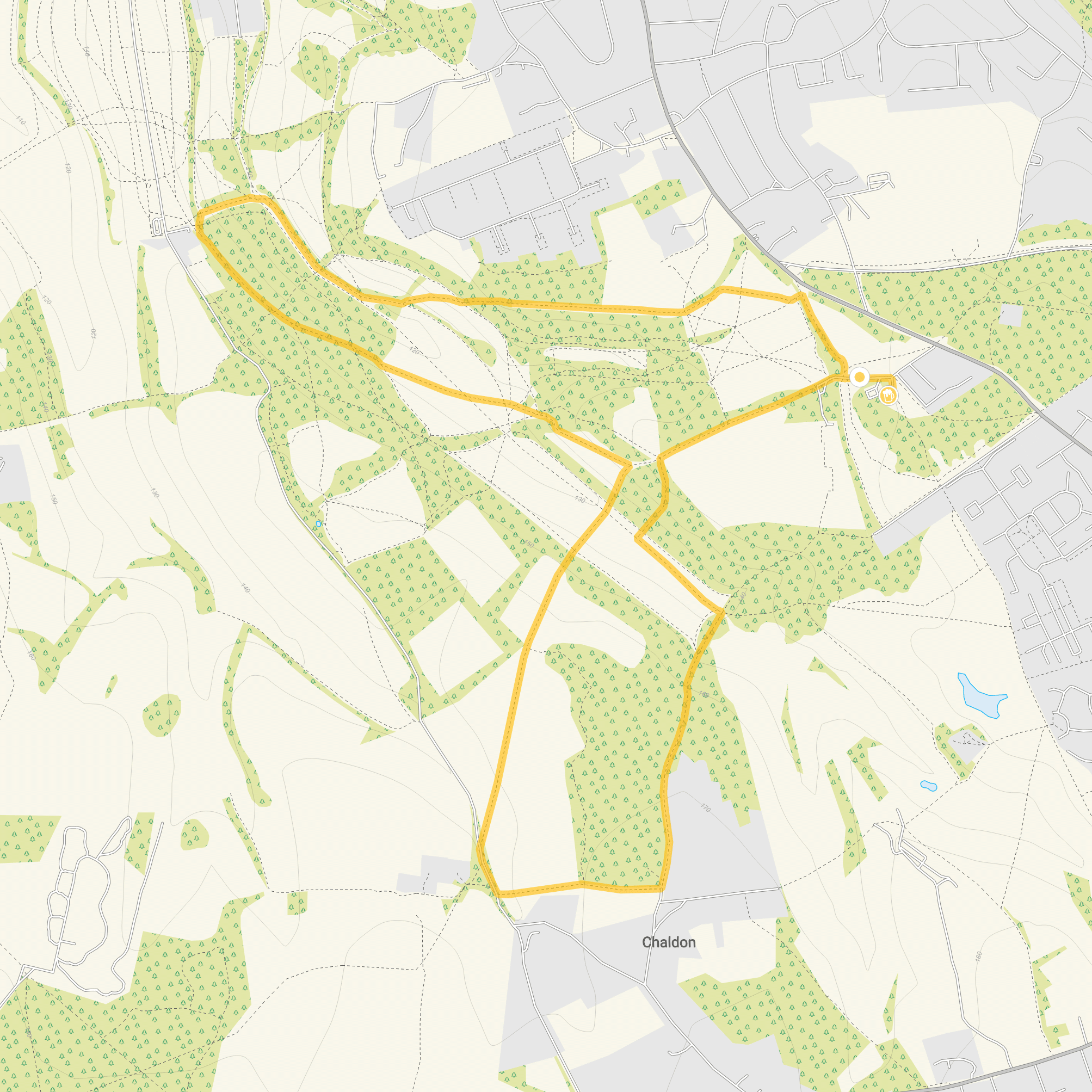 Route map for Happy Valley Walk 2, a 4 mile circular walk in Surrey