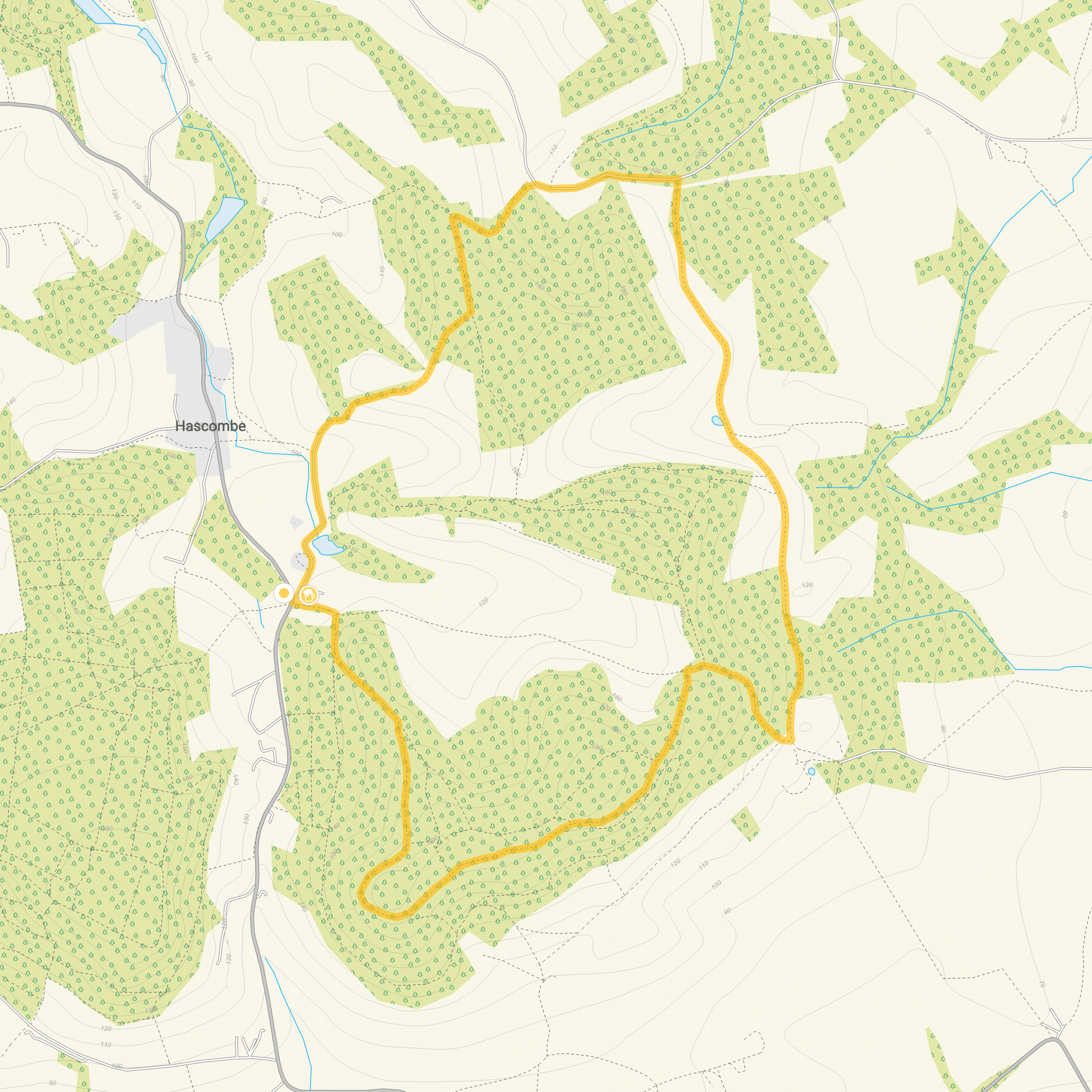 Route map for Hascombe Walk 2, a 4 mile circular walk in Surrey