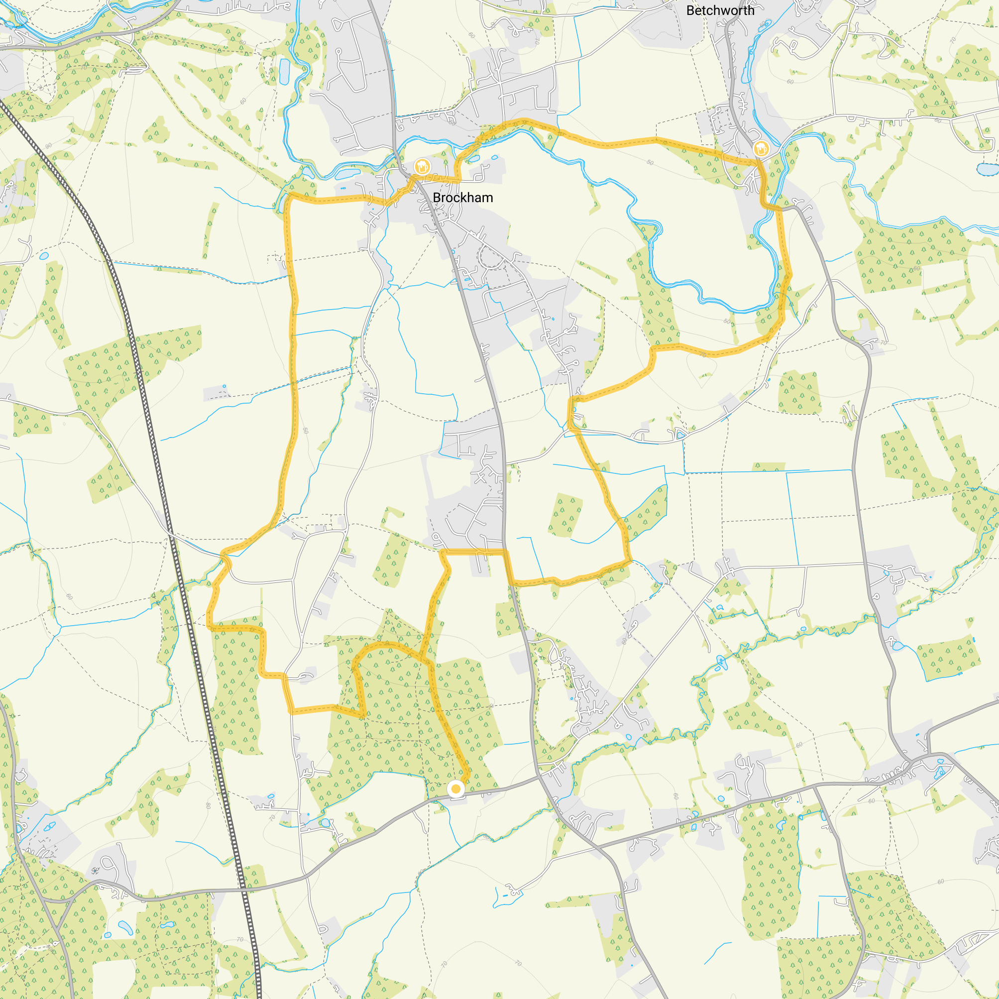 Route map for High Ridge Wood Walk 2, a 6.75 mile circular walk in Surrey