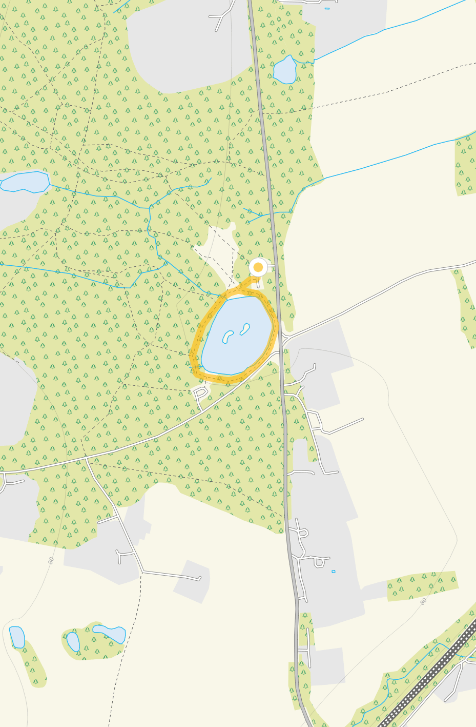 Route map for Holmwood Common Walk 1, a 0.25 mile circular walk in Surrey