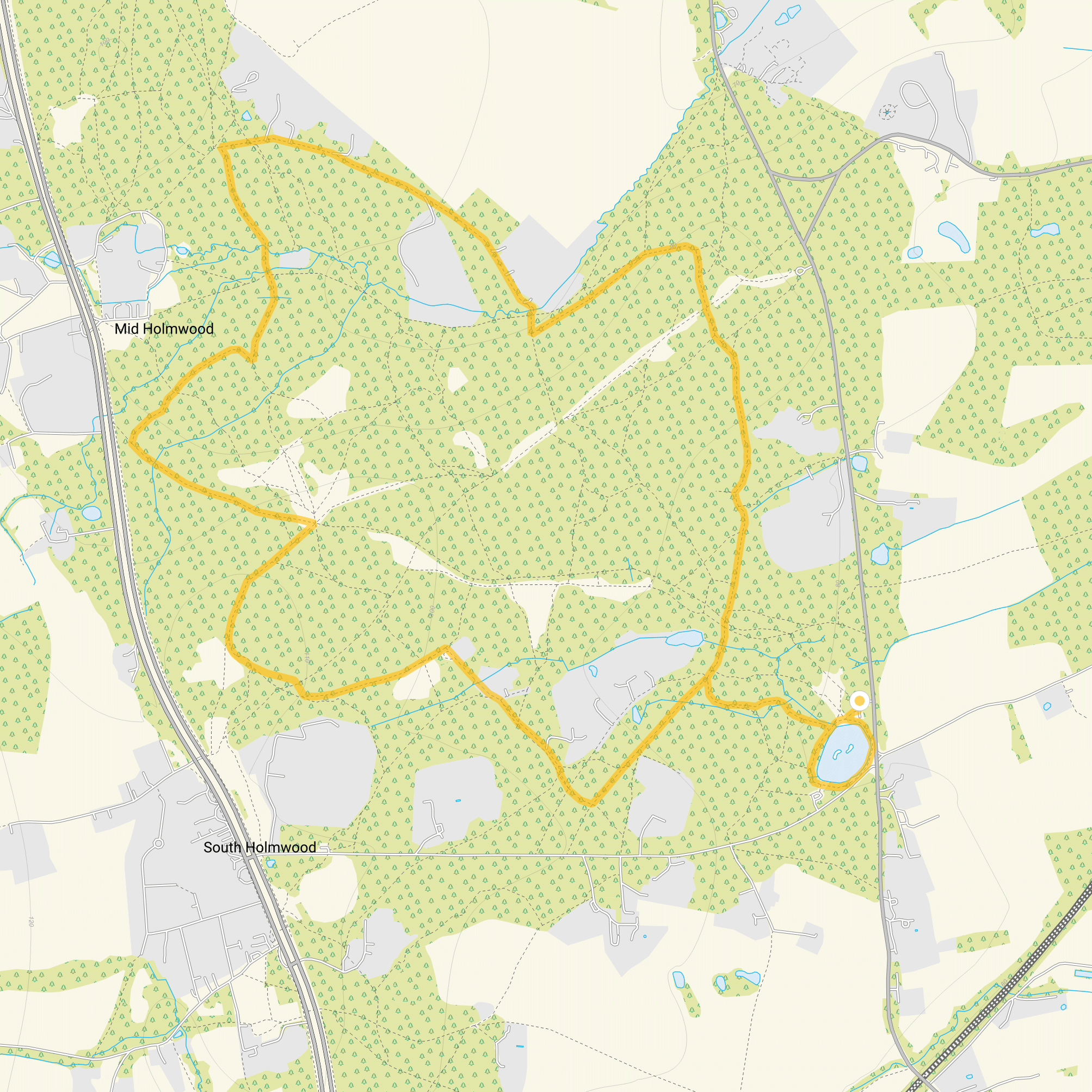 Route map for Holmwood Common Walk 2, a 3.5 mile circular walk in Surrey