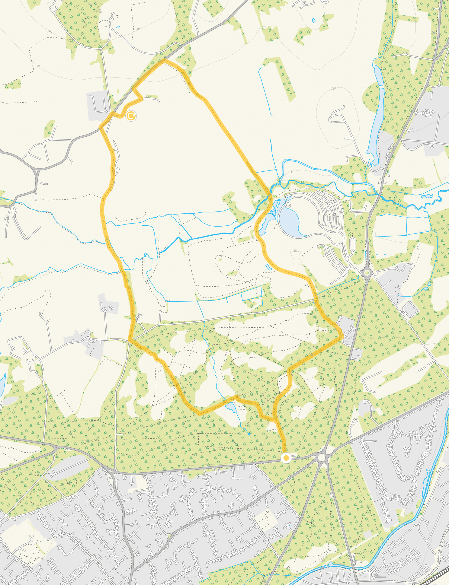Route map for Horsell Common Walk 2, a 4 mile circular walk in Surrey