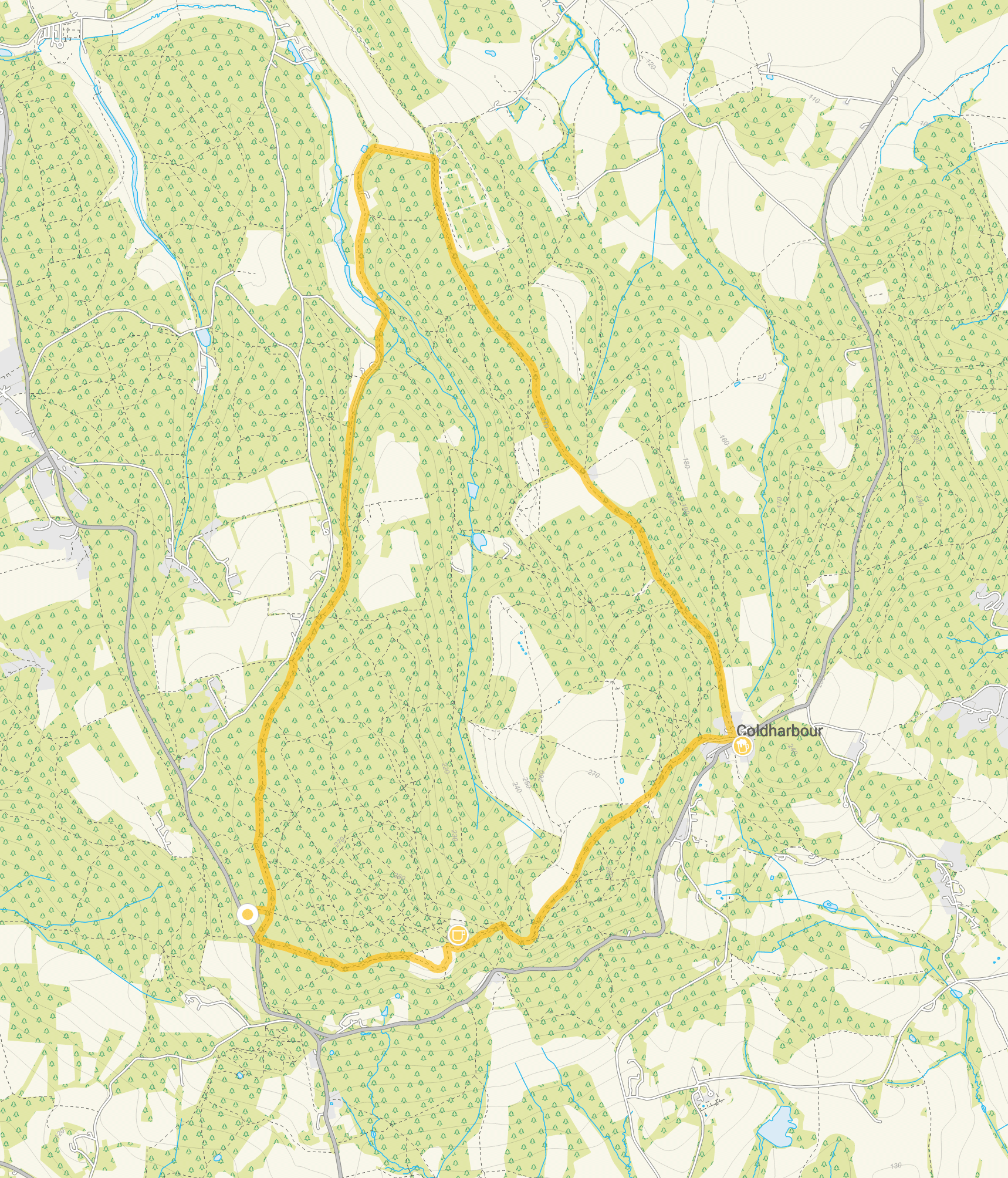 Route map for Leith Hill Walk 2, a 6 mile circular walk in Surrey