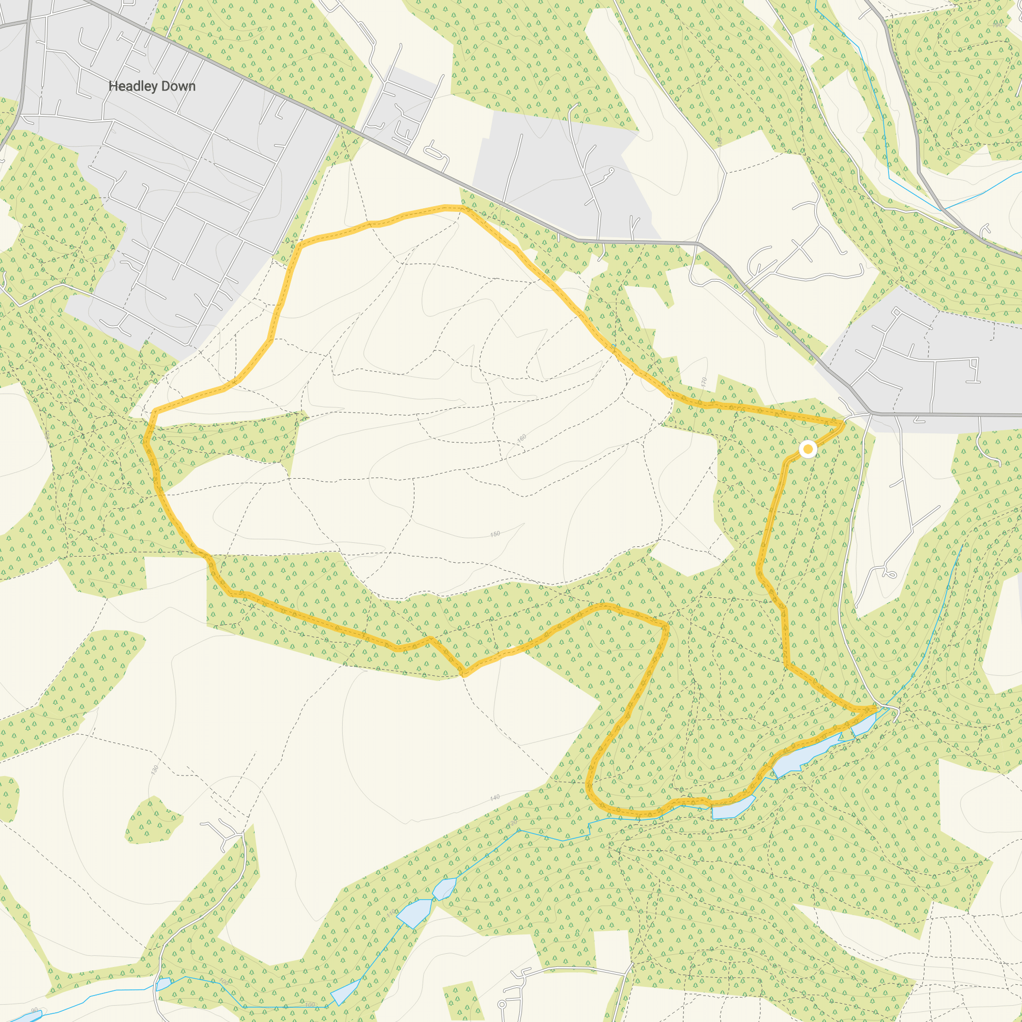 Route map for Ludshott Common Walk 2, a 4.5 mile circular walk in Surrey