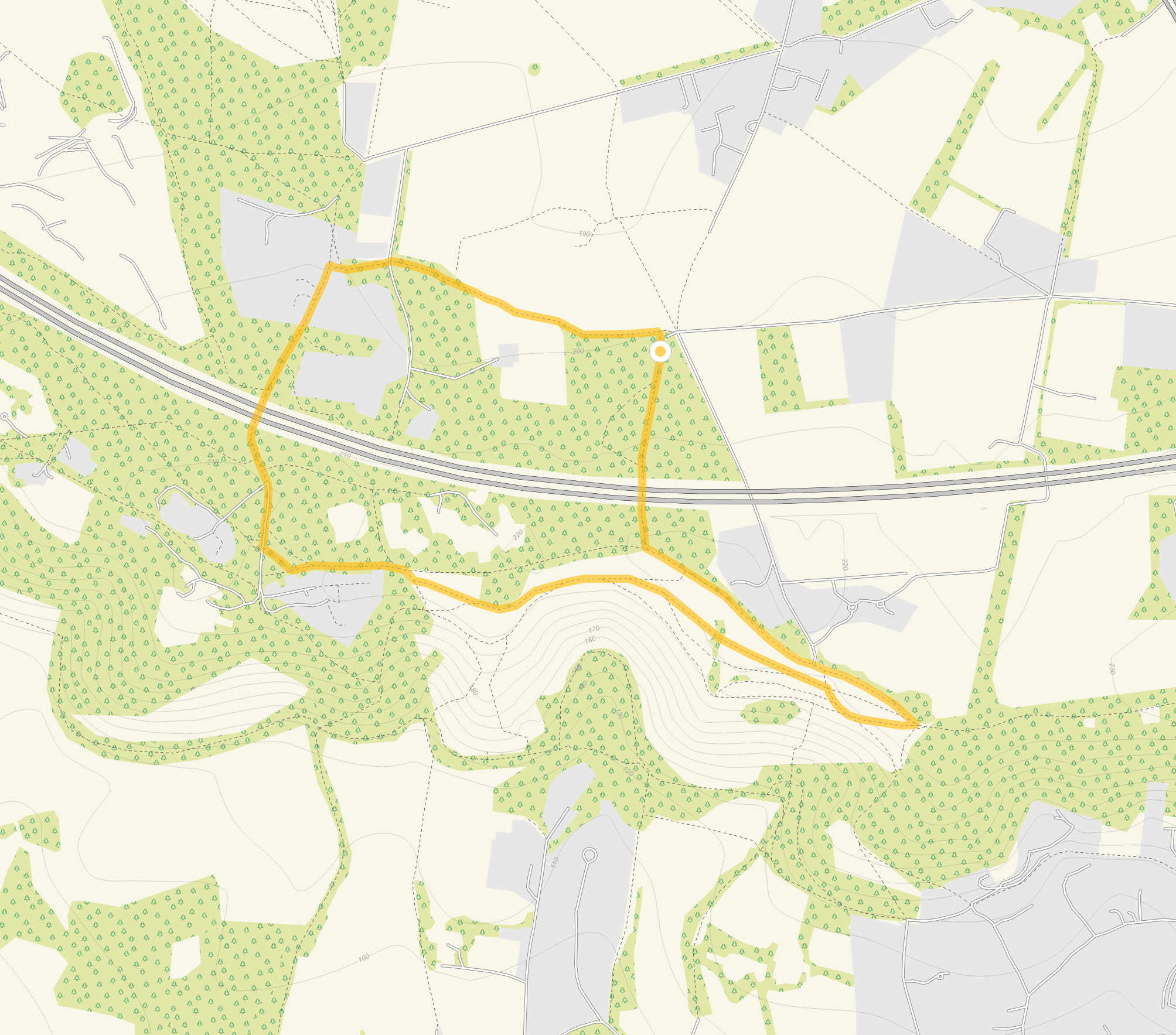 Route map for Margery Wood Walk 1, a 2.25 mile circular walk in Surrey