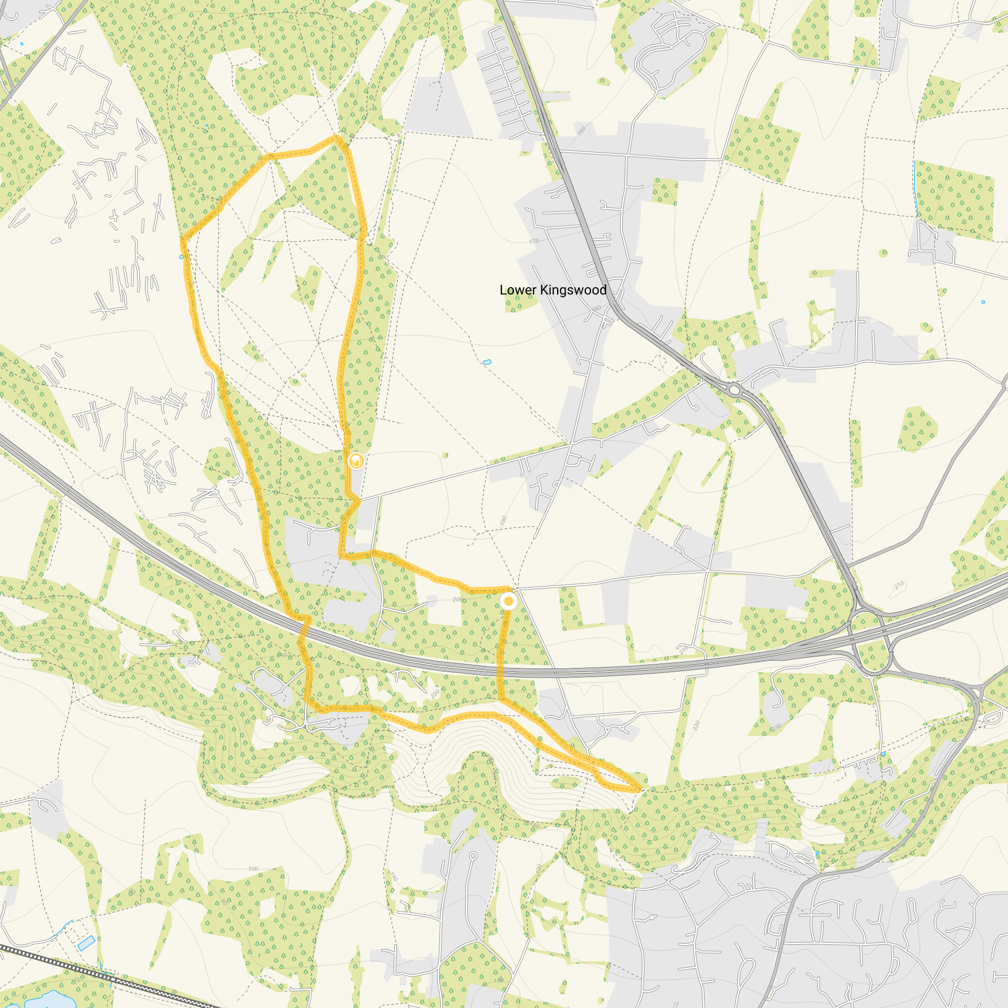 Route map for Margery Wood Walk 2, a 4.25 mile circular walk in Surrey