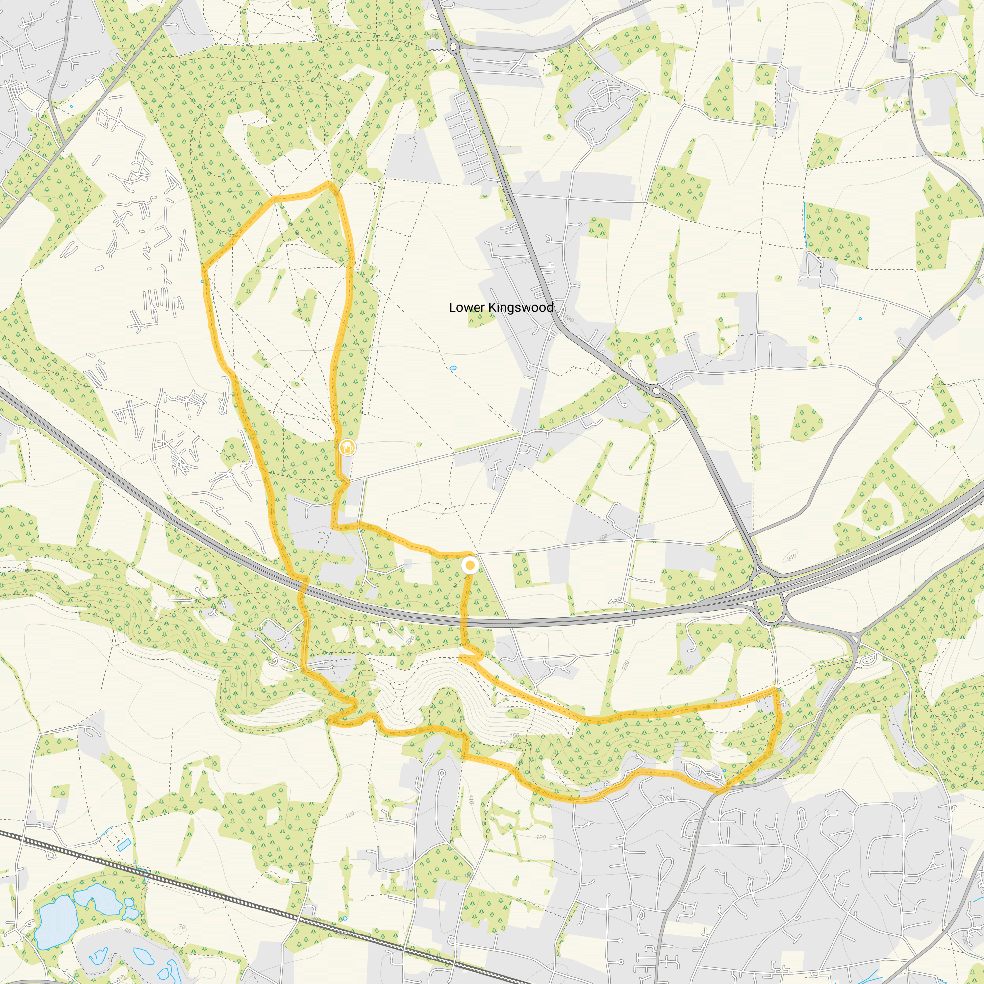 Route map for Margery Wood Walk 3, a 6 mile circular walk in Surrey