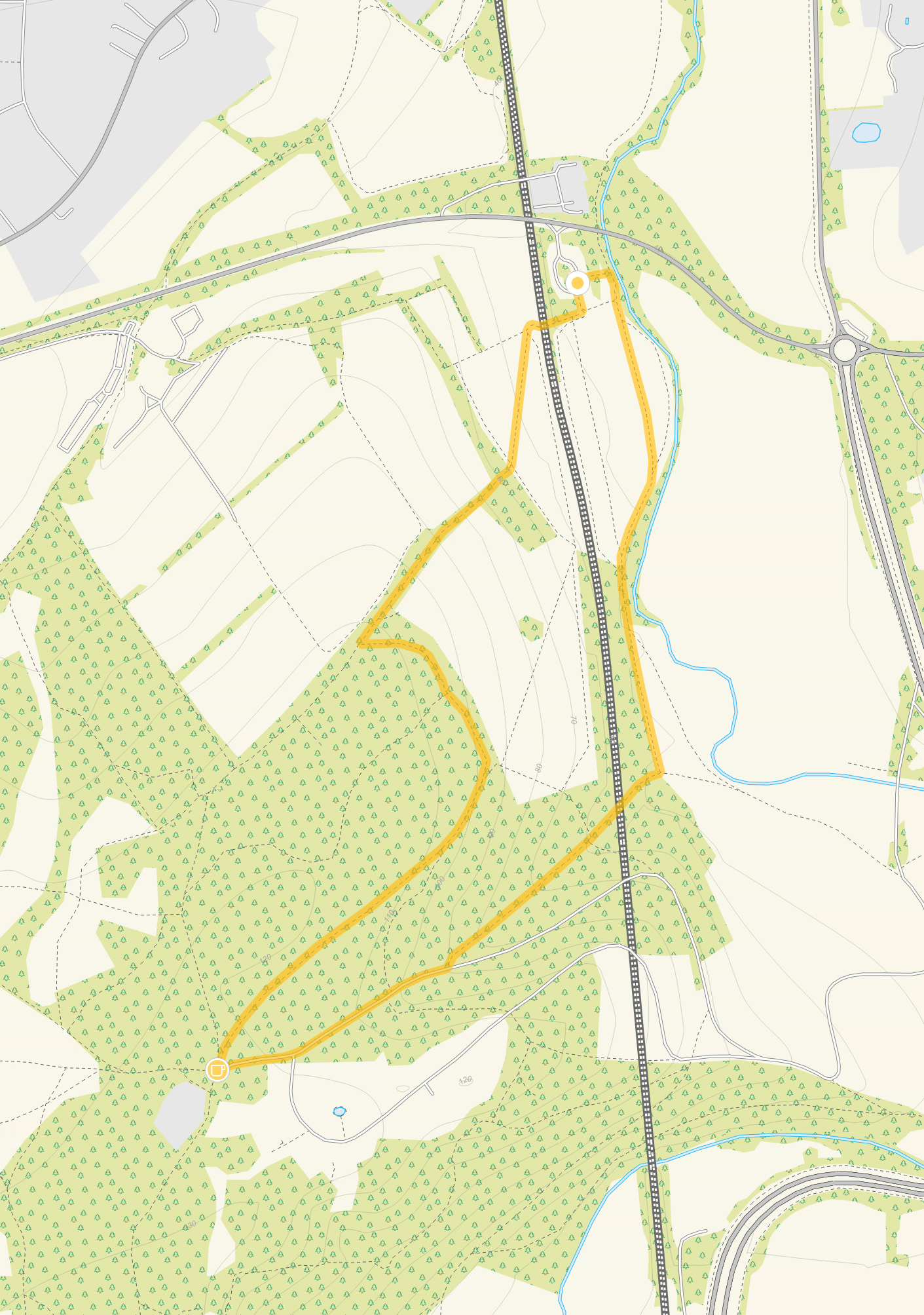 Route map for Norbury Park Walk 1, a 2.25 mile circular walk in Surrey