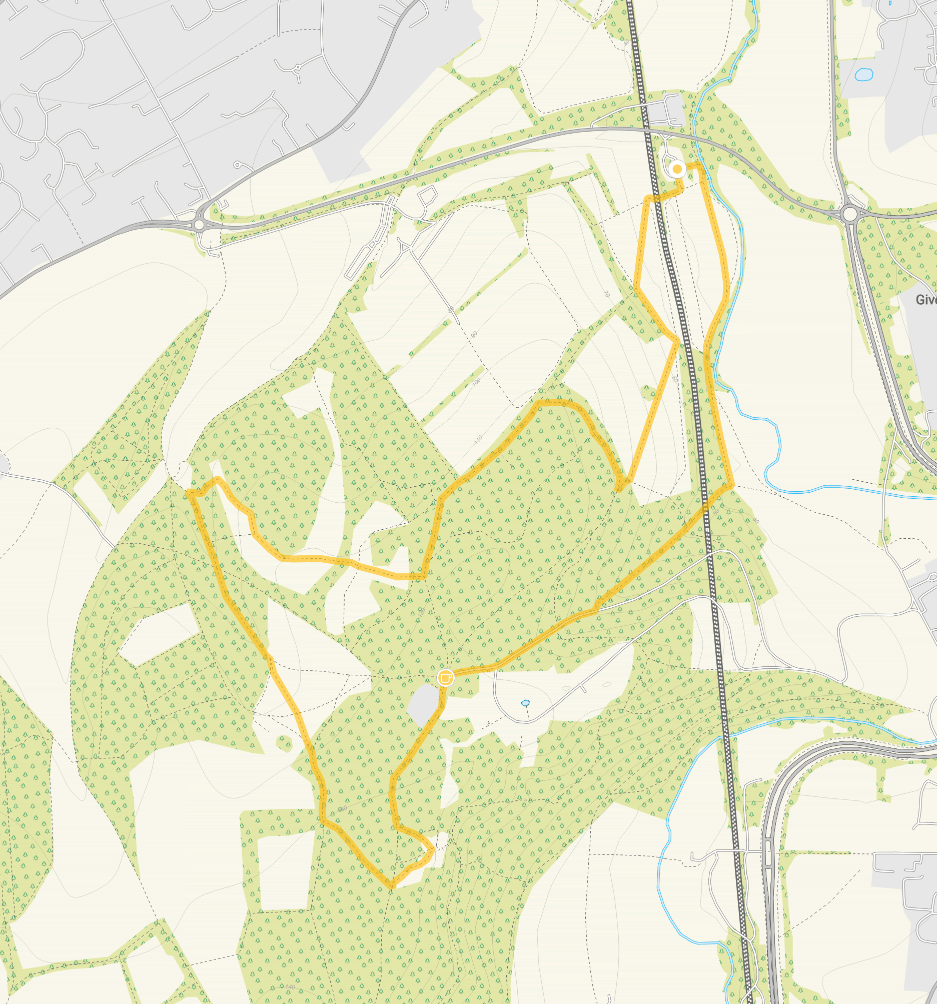 Route map for Norbury Park Walk 2, a 3.75 mile circular walk in Surrey