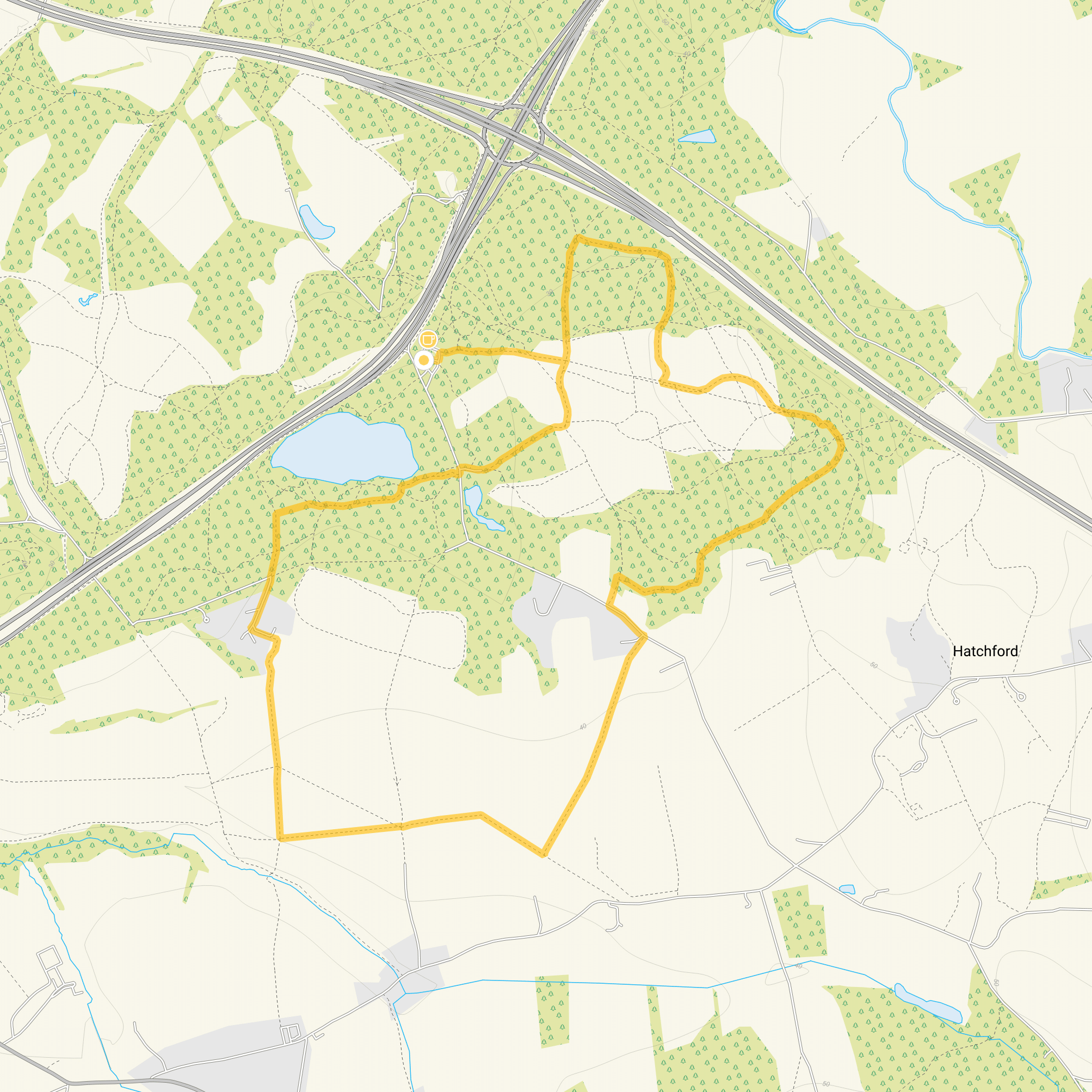 Route map for Ockham Common Walk 2, a 4.25 mile circular walk in Surrey