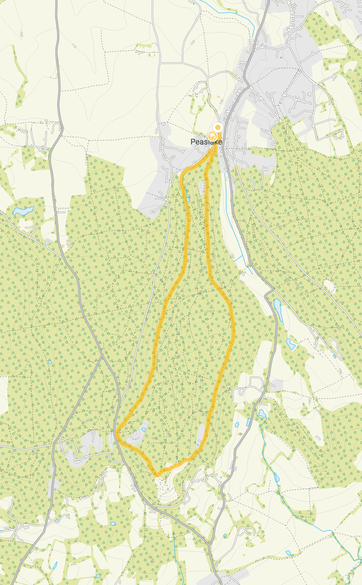 Route map for Peaslake Walk 1, a 3.5 mile circular walk in Surrey