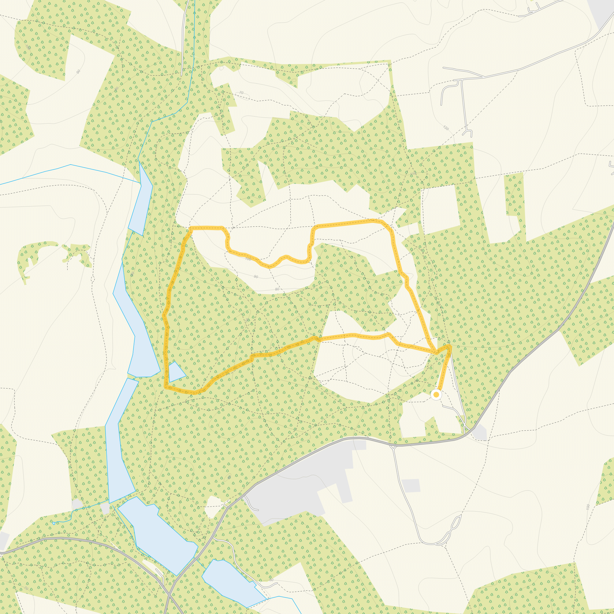 Route map for Puttenham Common Walk 1, a 2 mile circular walk in Surrey