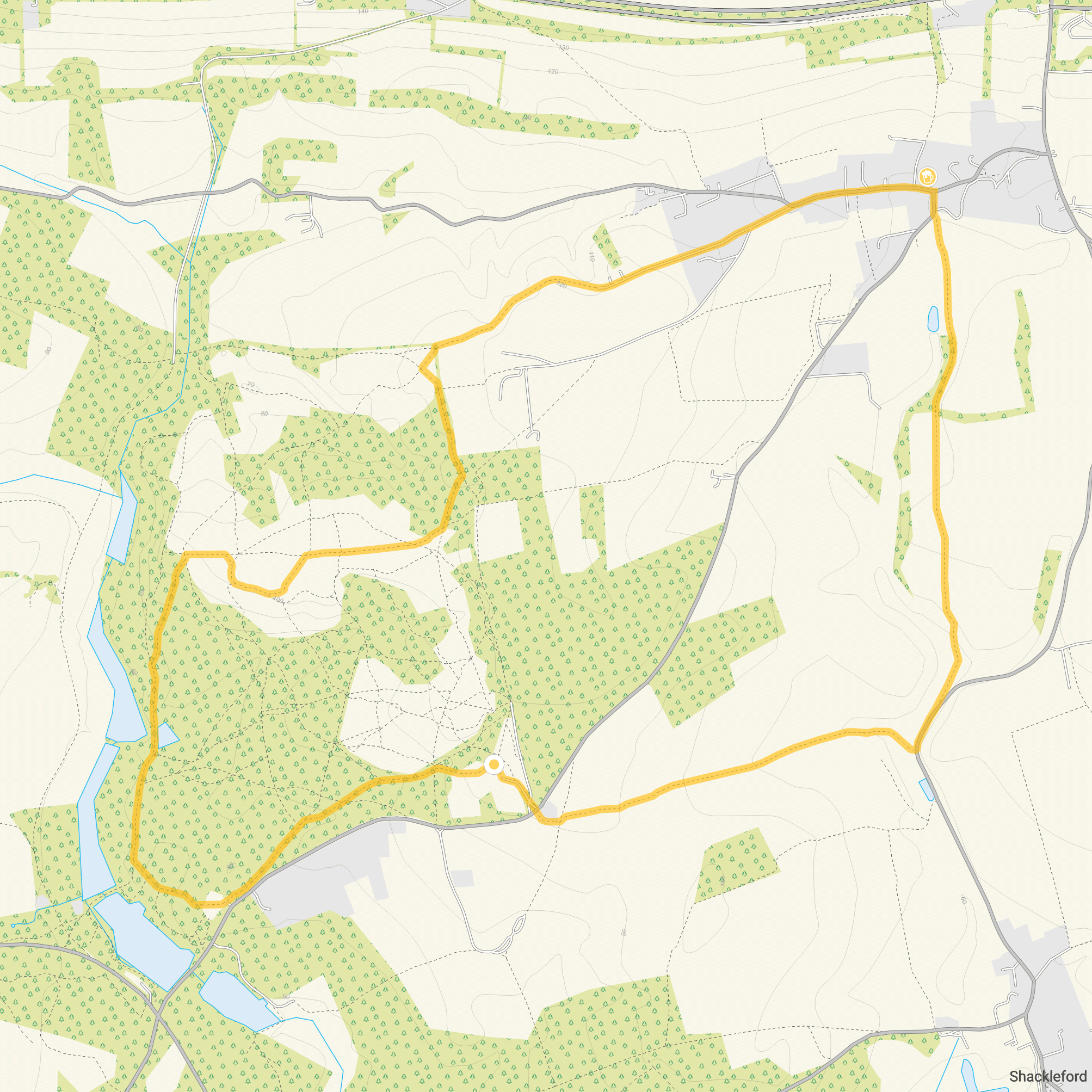 Route map for Puttenham Common Walk 3, a 5 mile circular walk in Surrey