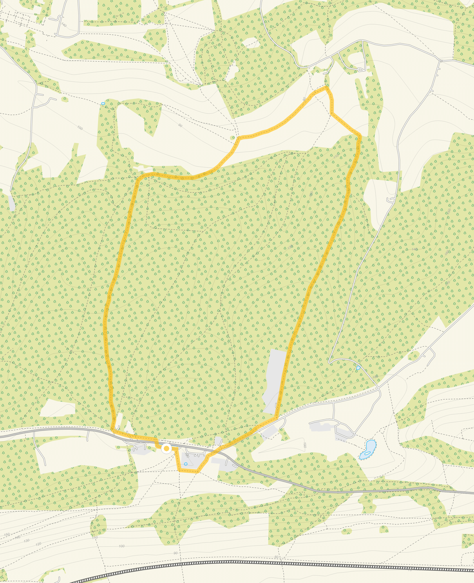 Route map for Ranmore Common Walk 1, a 2.75 mile circular walk in Surrey