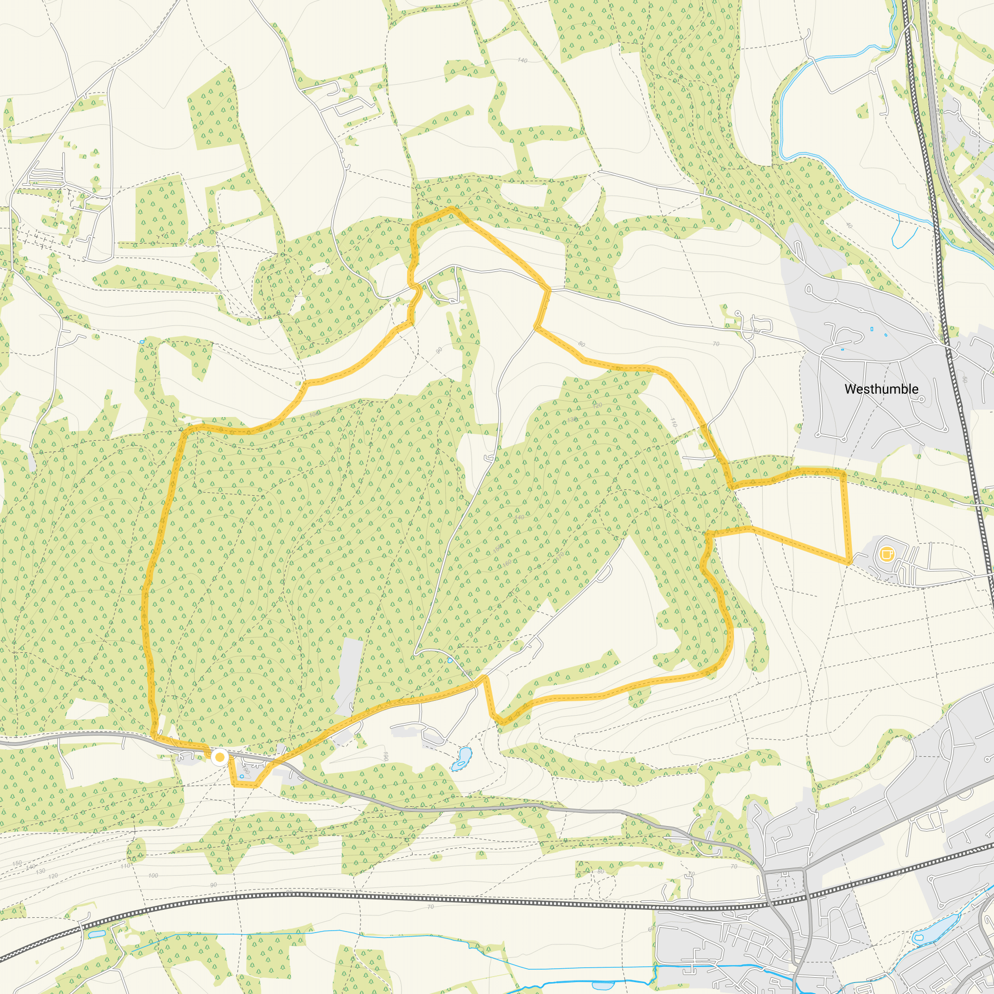 Route map for Ranmore Common Walk 2, a 5.25 mile circular walk in Surrey