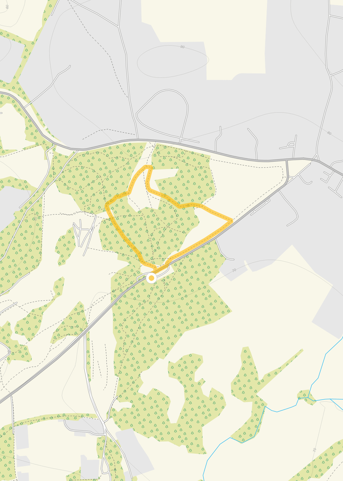 Route map for Reigate Heath Walk 1, a 0.5 mile circular walk in Surrey
