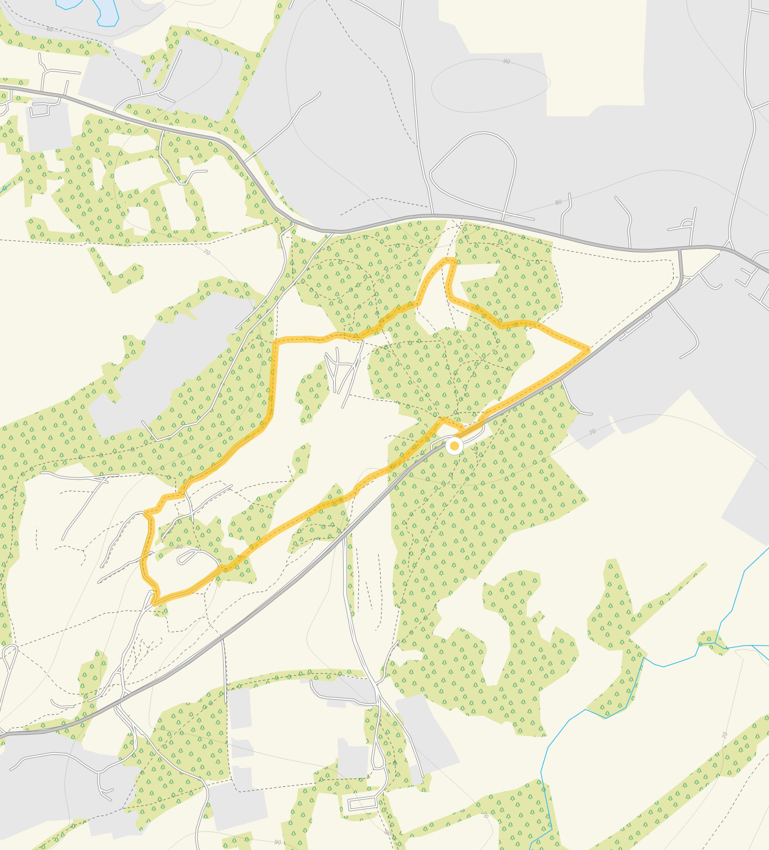 Route map for Reigate Heath Walk 2, a 1.25 mile circular walk in Surrey