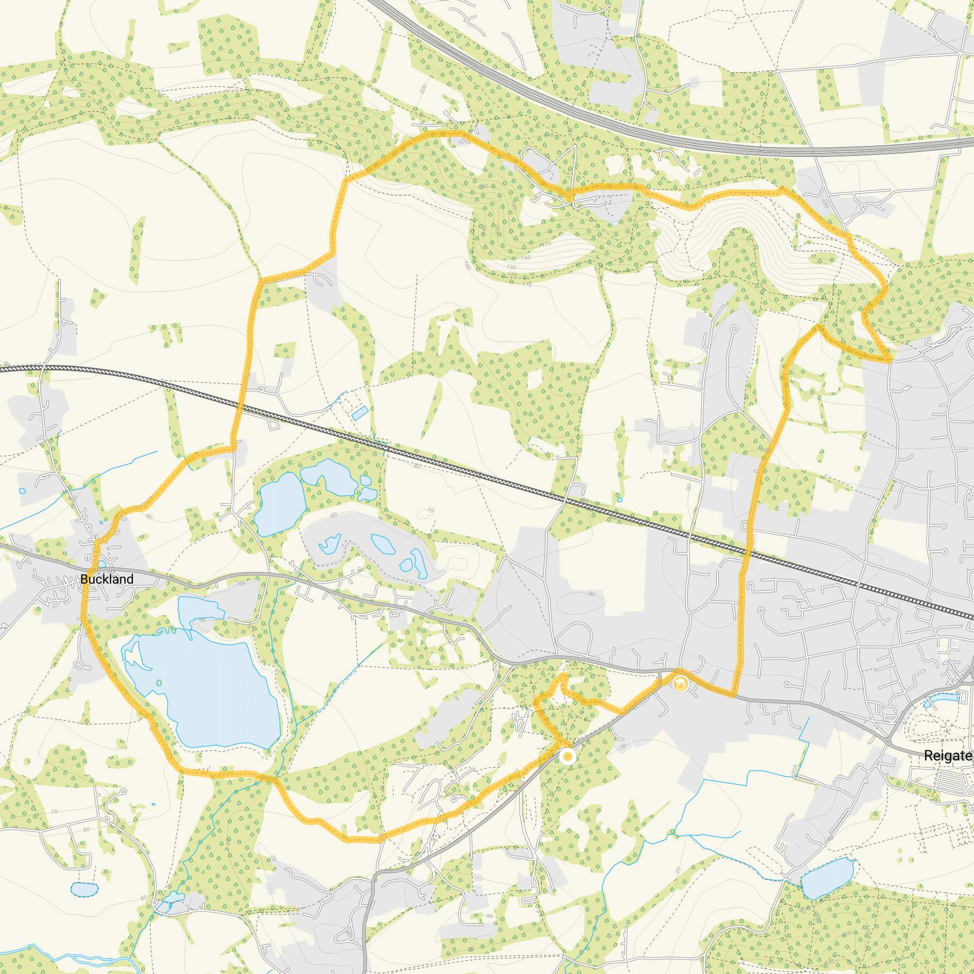 Route map for Reigate Heath Walk 3, a 6.25 mile circular walk in Surrey