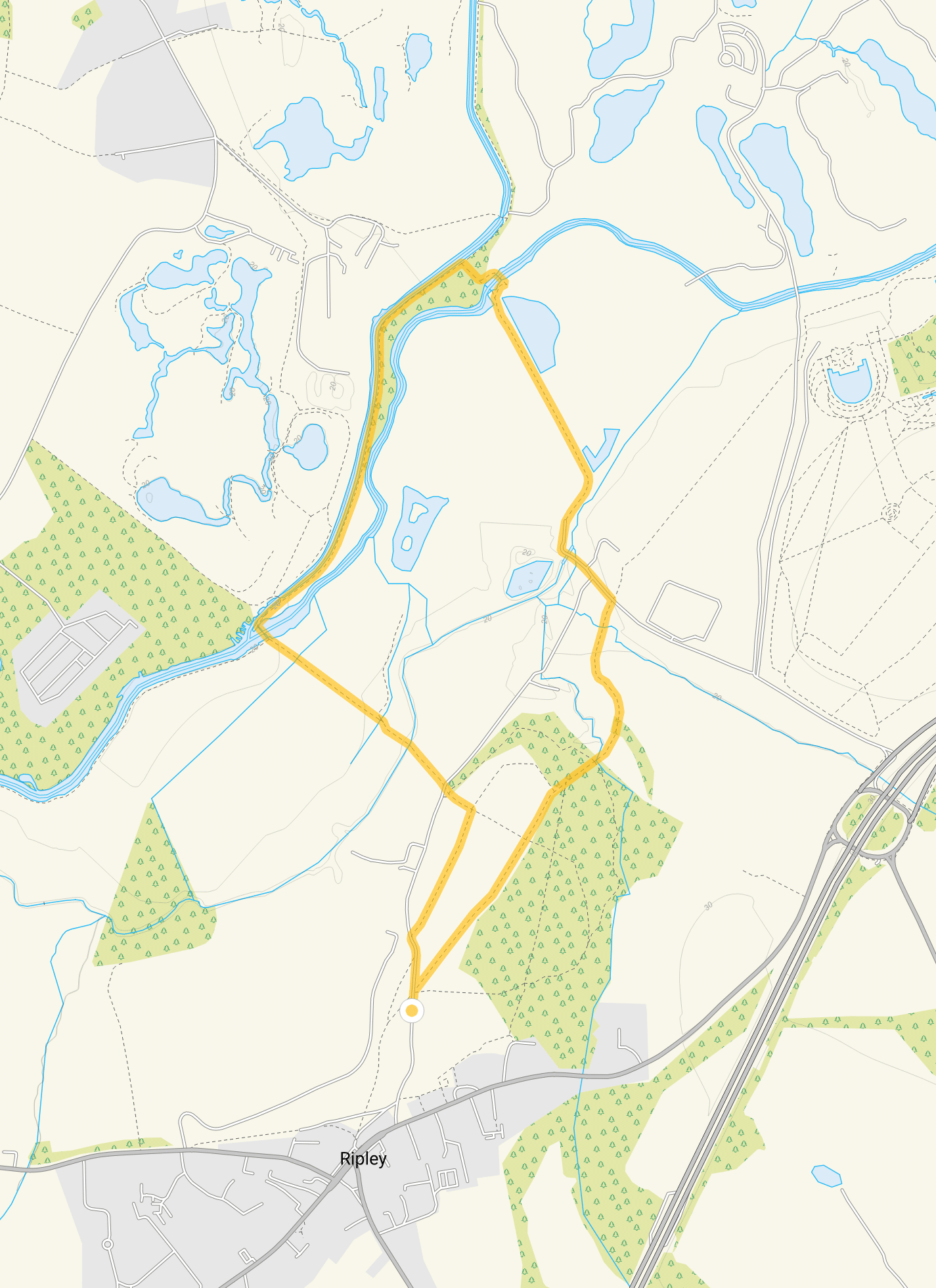 Route map for Ripley Common Walk 1, a 2.25 mile circular walk in Surrey