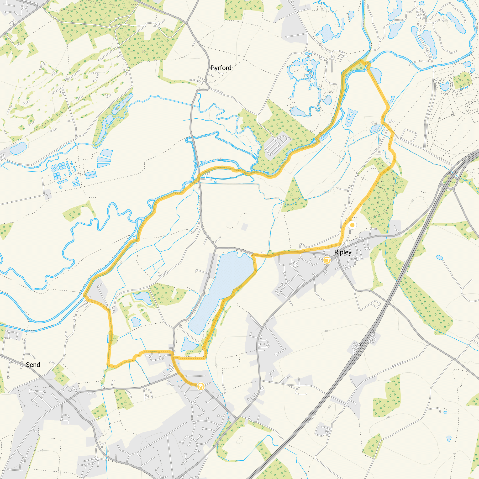 Route map for Ripley Common Walk 2, a 5.75 mile circular walk in Surrey