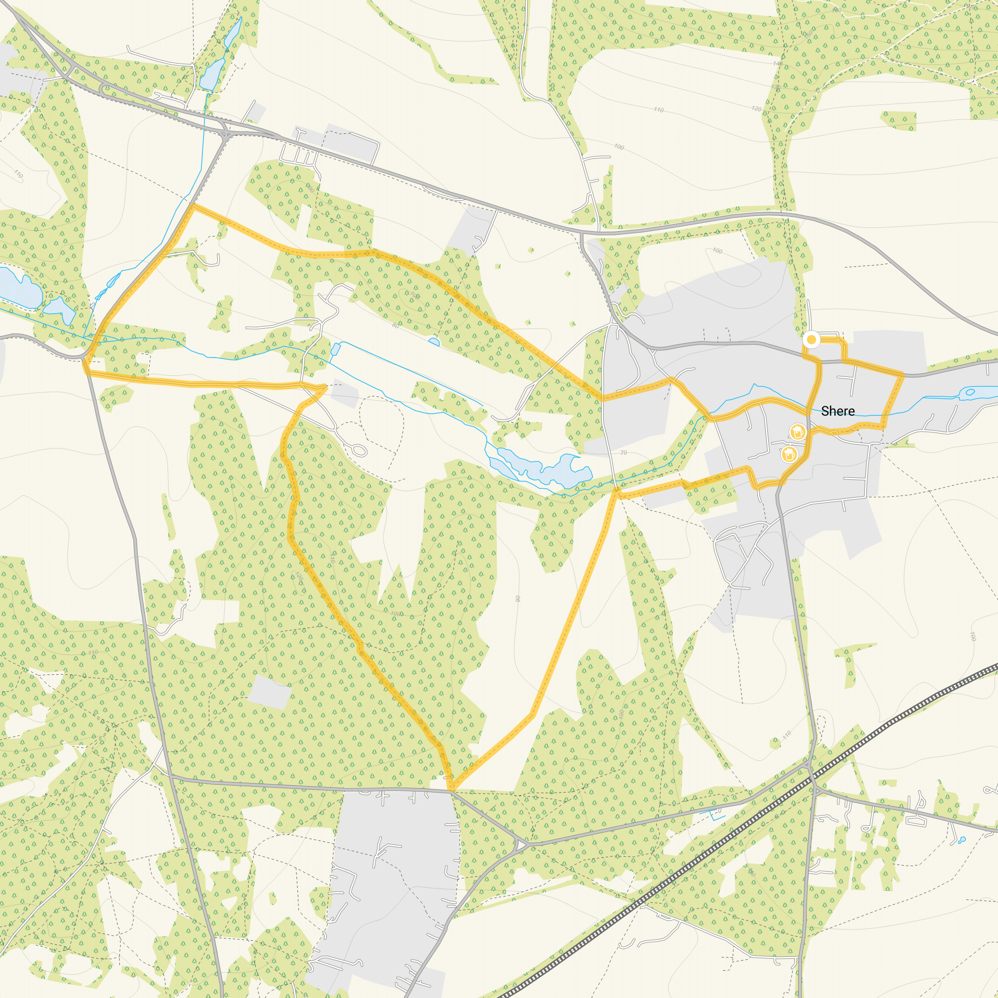 Route map for Shere Walk 2, a 3.5 mile circular walk in Surrey