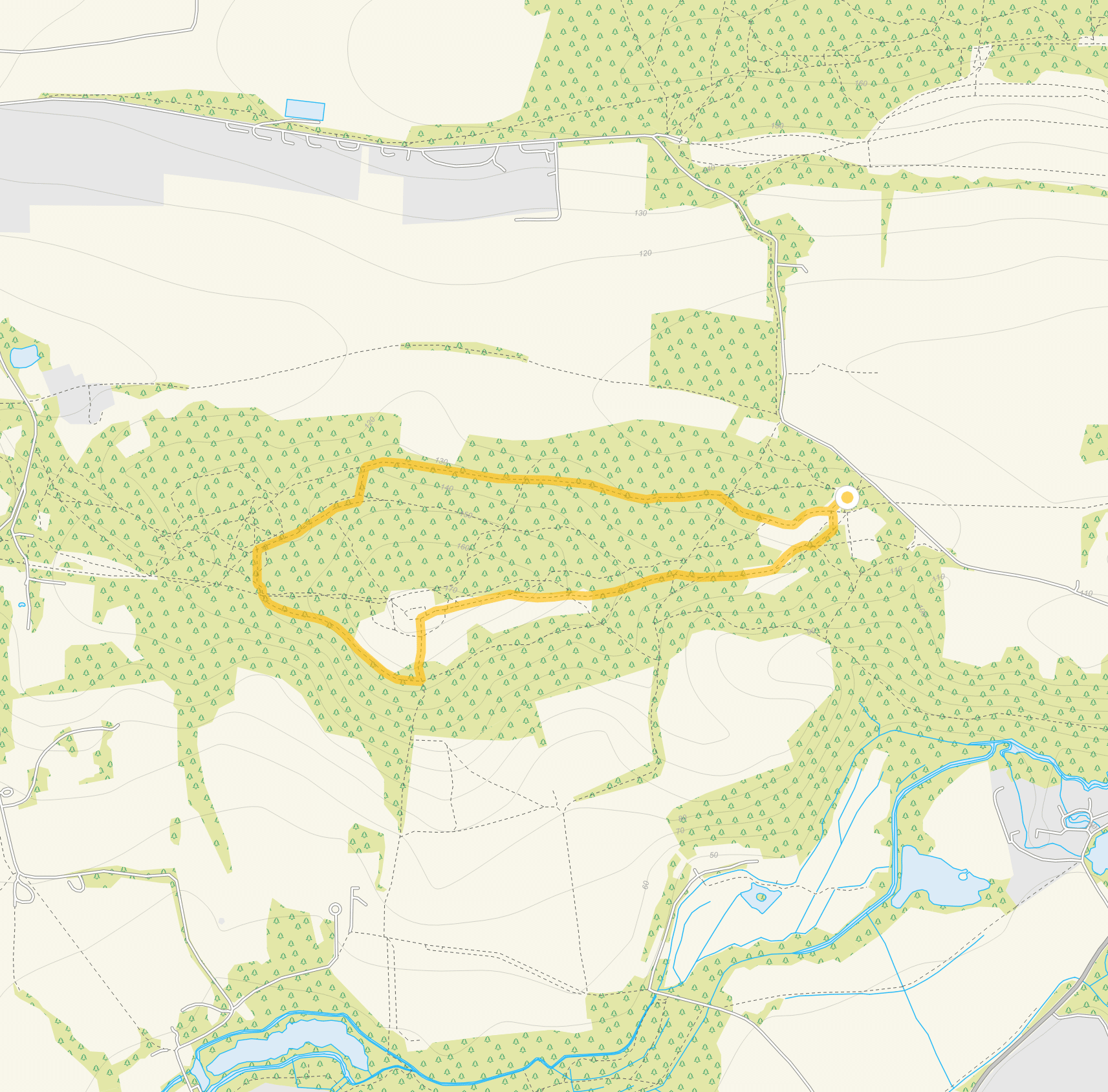 Route map for St Martha's Hill Walk 1, a 1.5 mile circular walk in Surrey