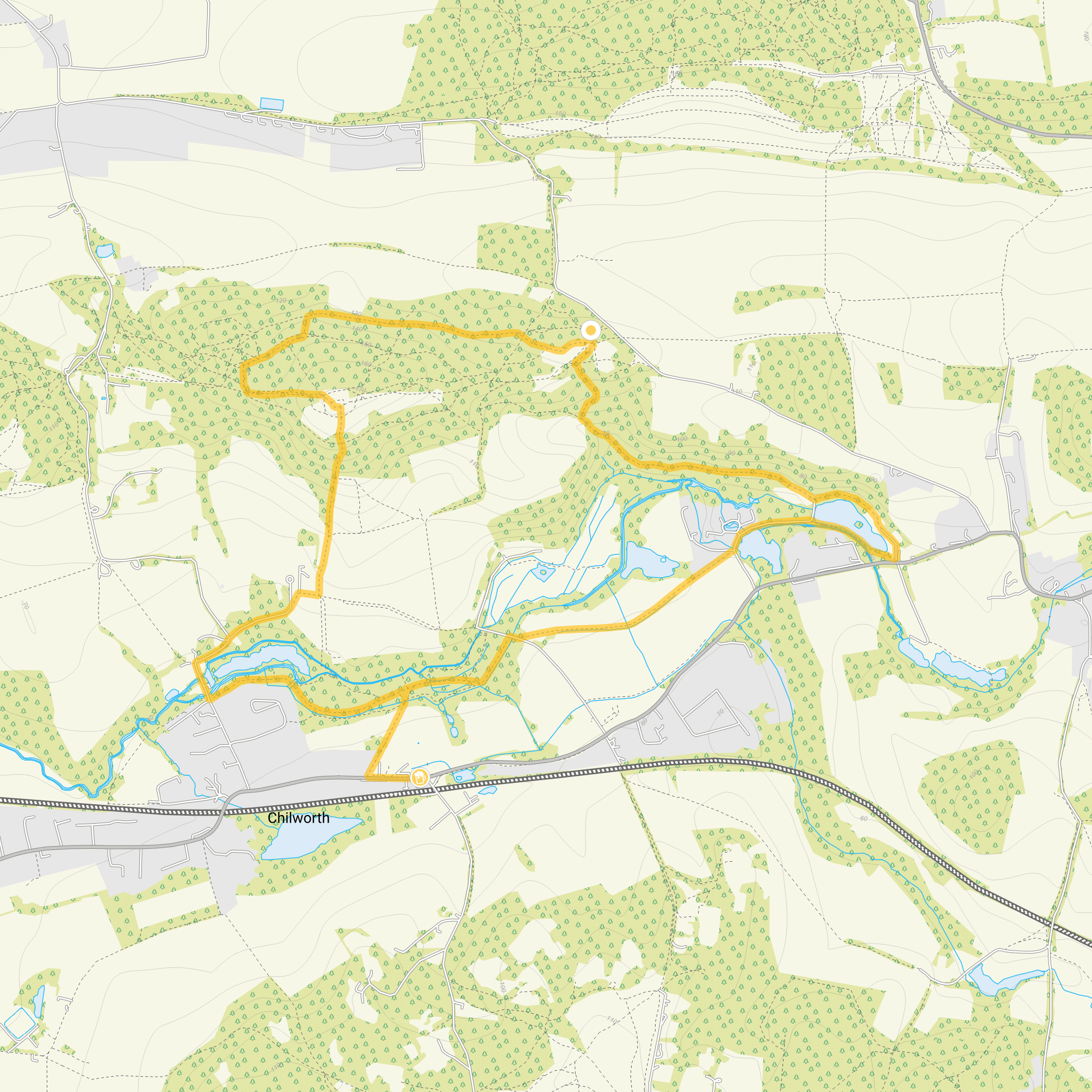 Route map for St Martha's Hill Walk 2, a 4.25 mile circular walk in Surrey