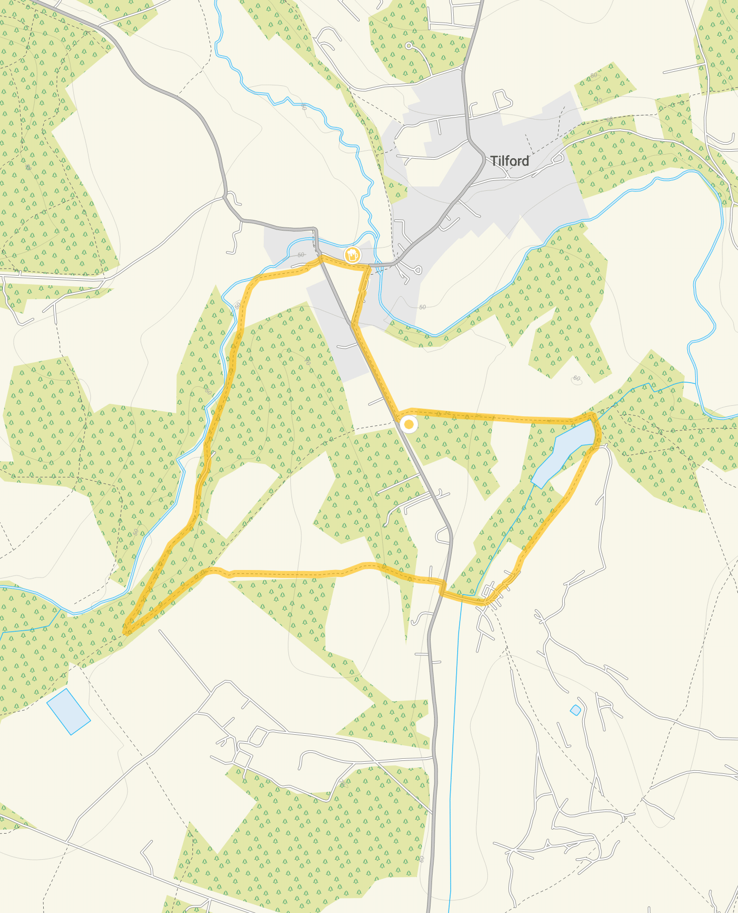 Route map for Tilford Walk 1, a 2.75 mile circular walk in Surrey