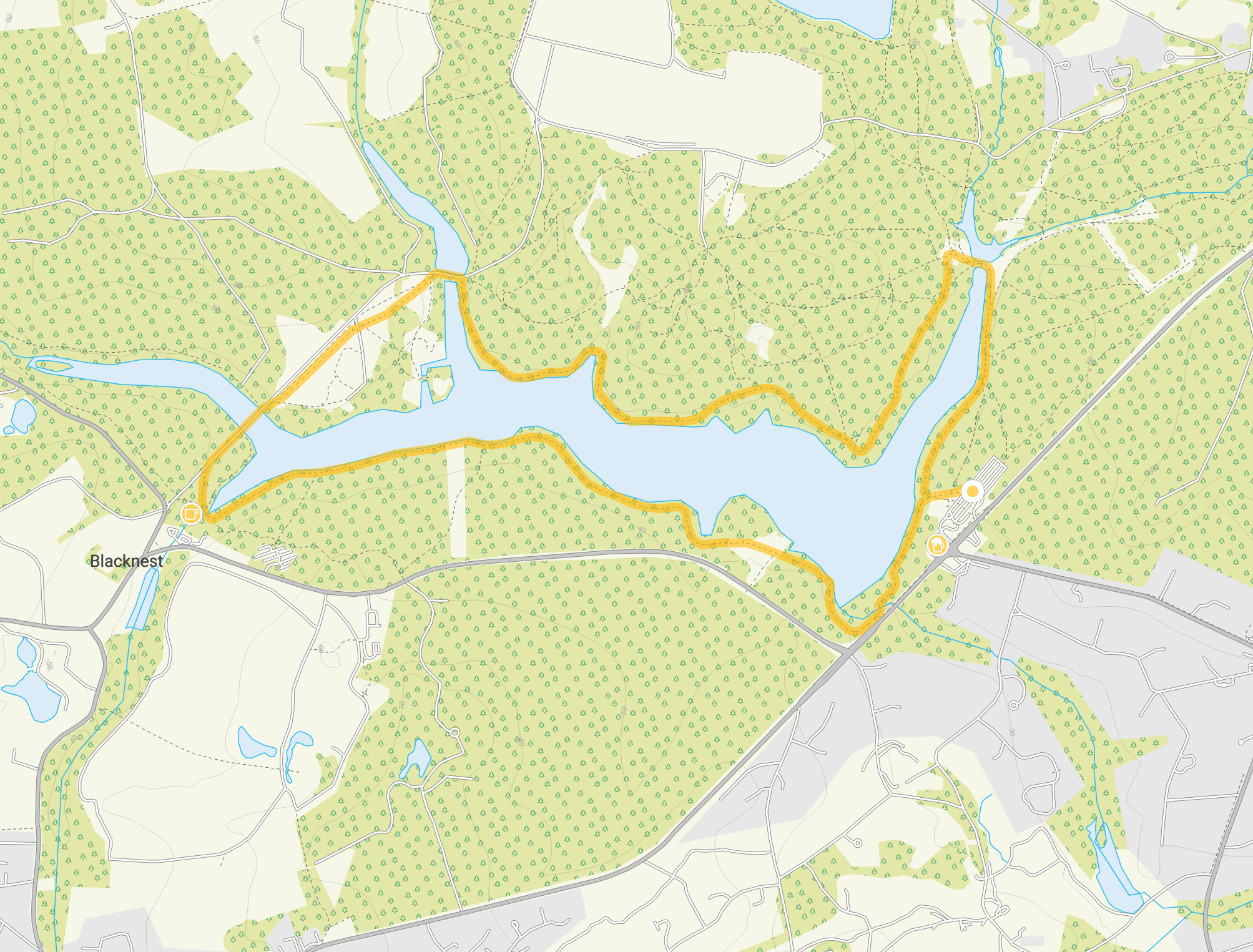 Route map for Virginia Water Walk, a 4.25 mile circular walk in Surrey