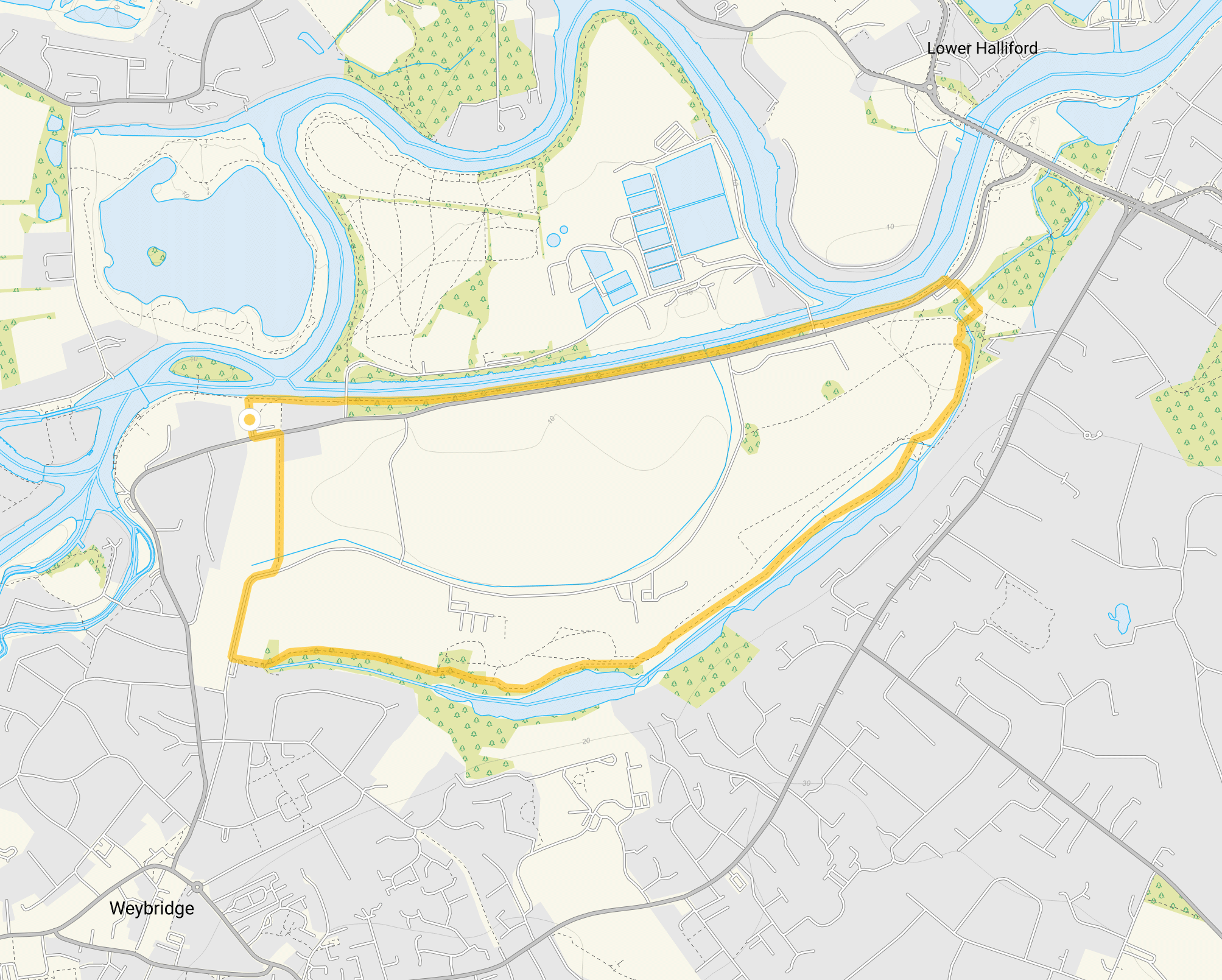 Route map for Weybridge Walk 1, a 2.5 mile circular walk in Surrey