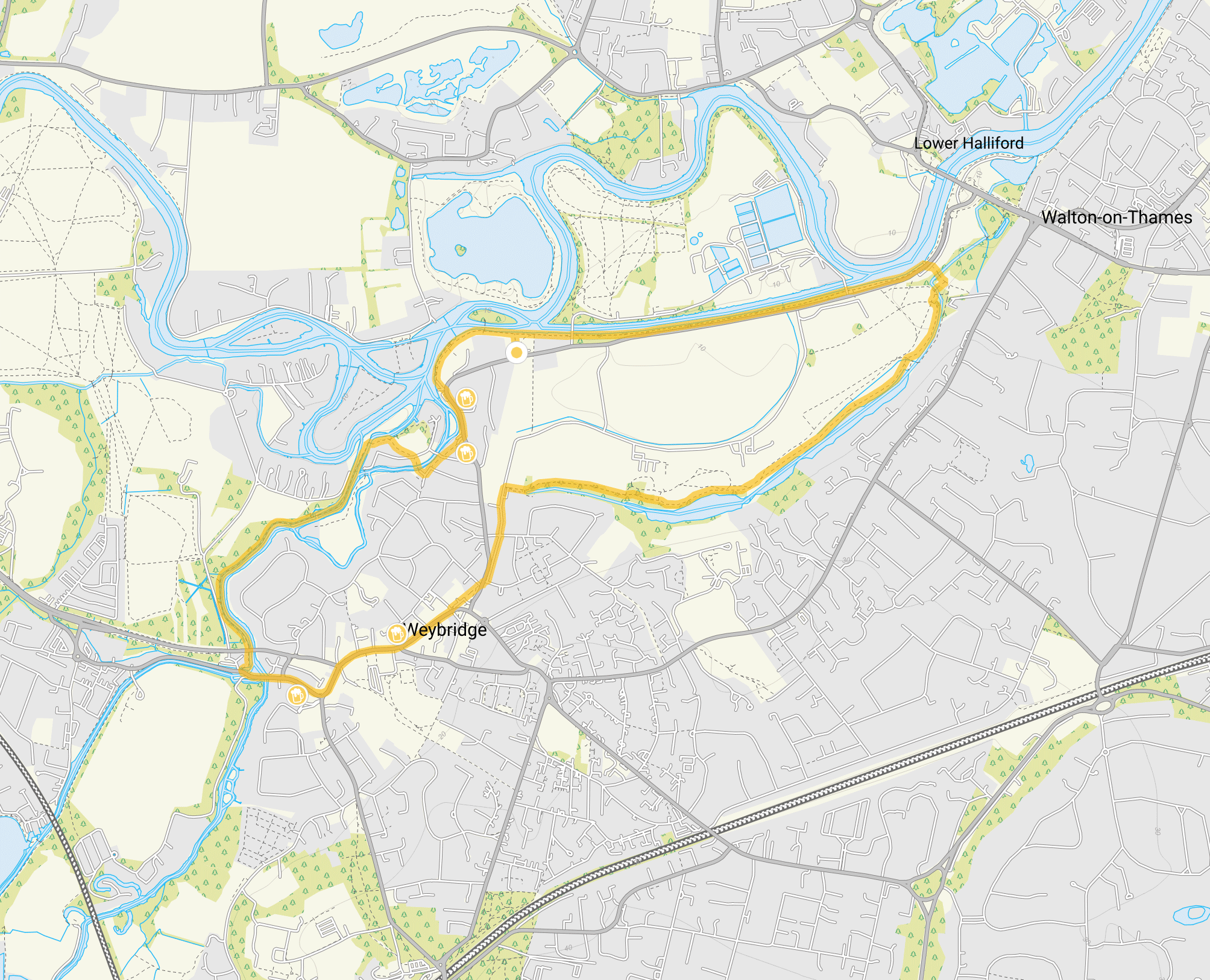 Route map for Weybridge Walk 2, a 4.5 mile circular walk in Surrey
