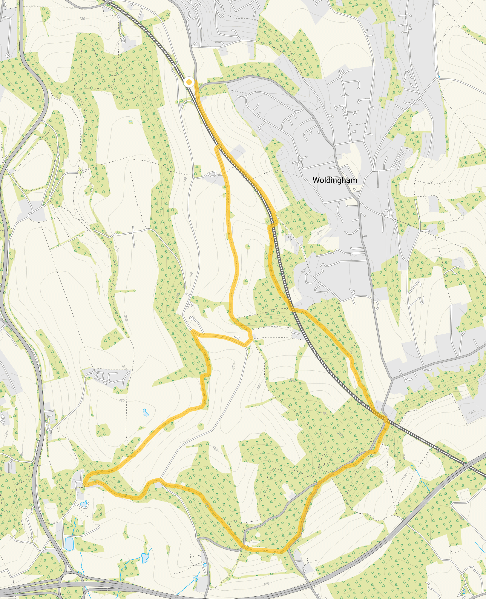 Route map for Woldingham Walk 2, a 6.25 mile circular walk in Surrey