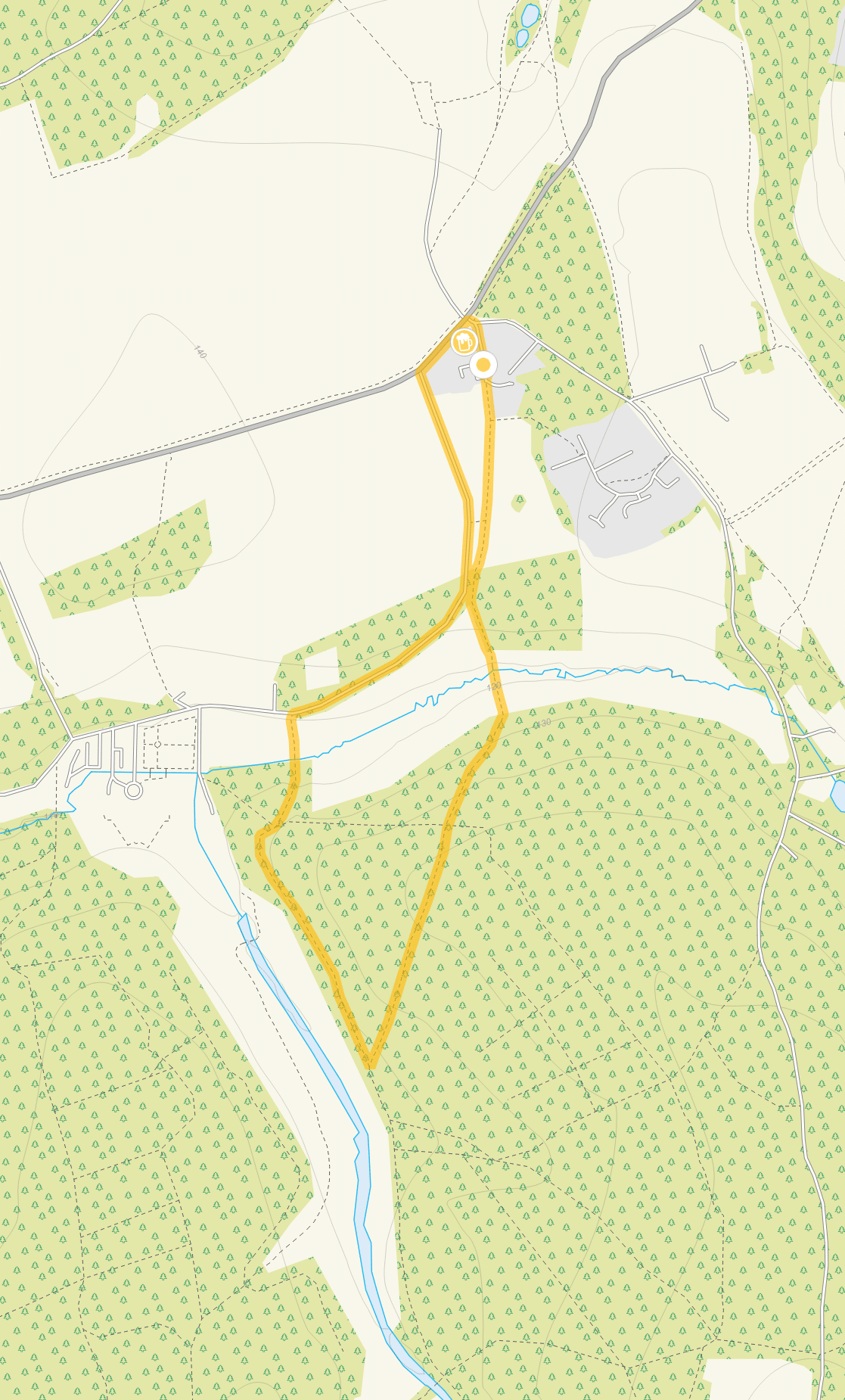 Route map for Wotton Walk 1, a 1.5 mile circular walk in Surrey