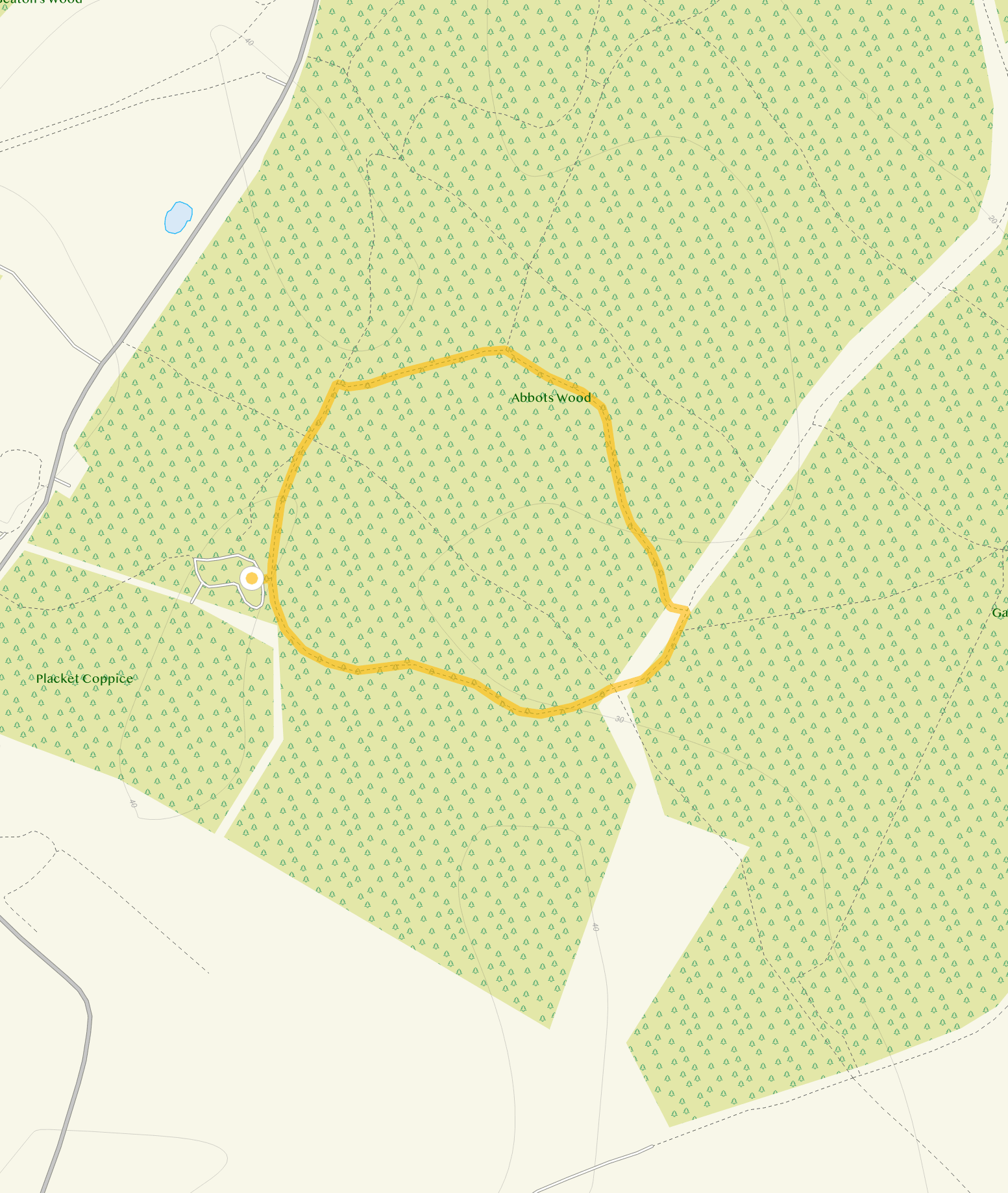 Route map for Abbots Wood Walk 1, a 0.75 mile circular walk in Sussex