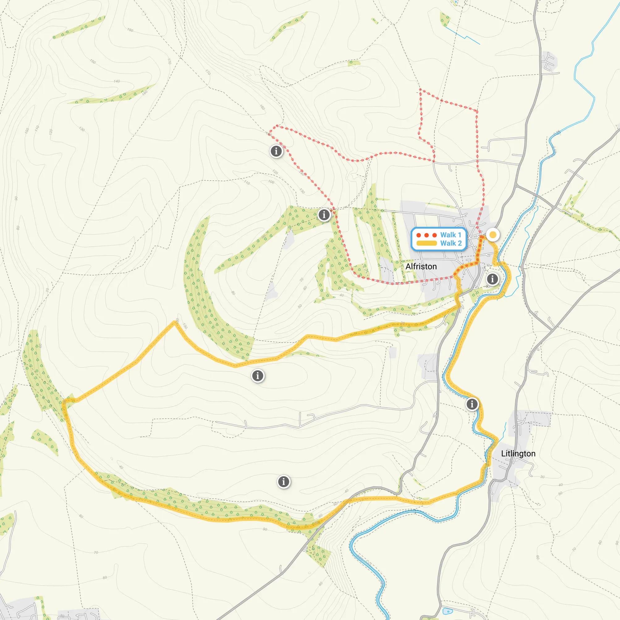 Route map for Alfriston Walk 1, a 3.5 mile circular walk in Sussex