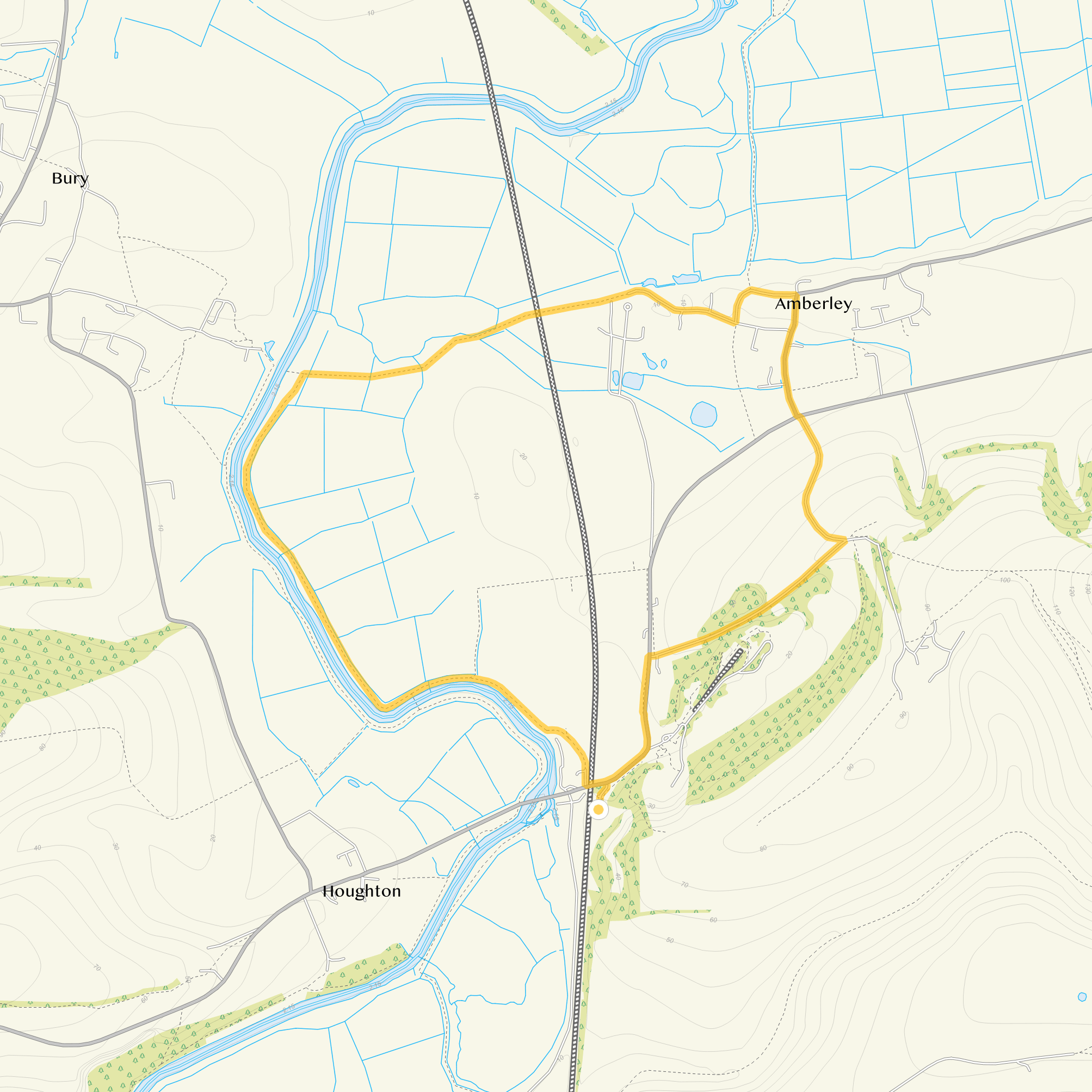 Route map for Amberley Walk 1, a 3.25 mile circular walk in Sussex