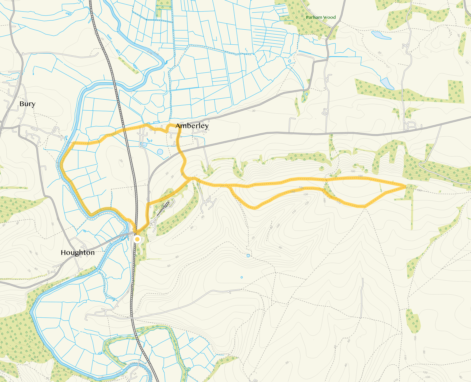 Route map for Amberley Walk 3, a 7 mile circular walk in Sussex