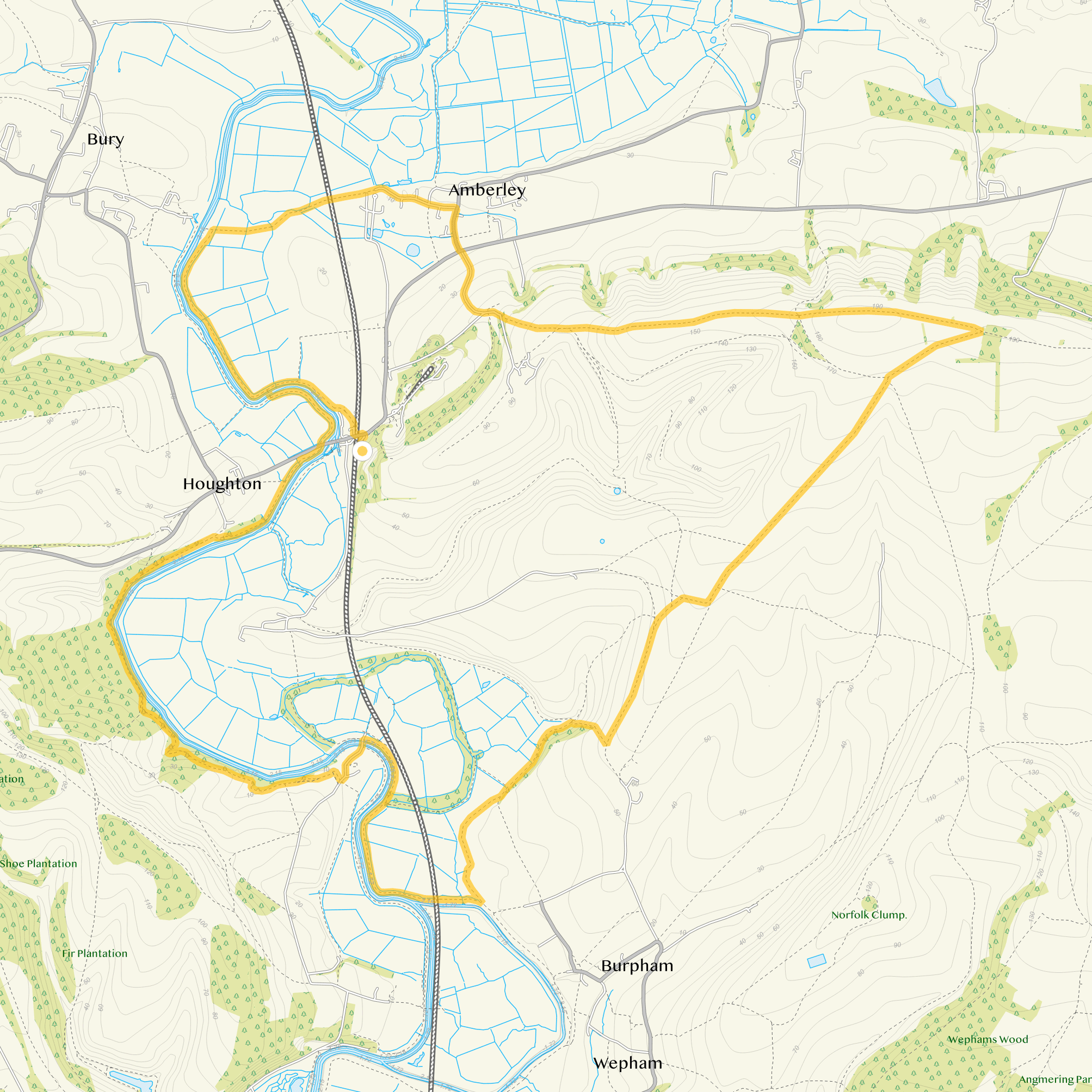 Route map for Amberley Walk 4, an 11.5 mile circular walk in Sussex