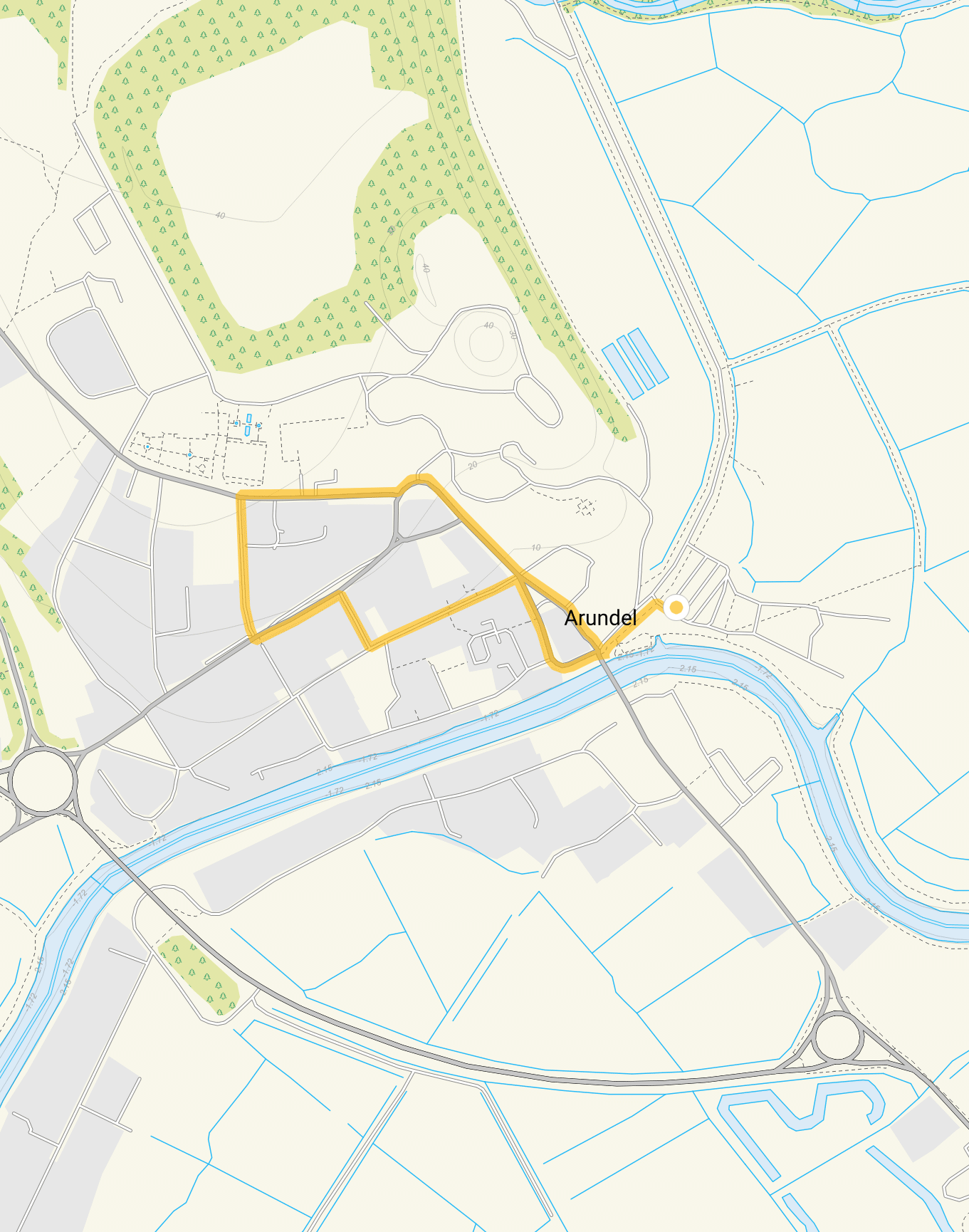 Route map for Arundel town walk, a 0.75 mile circular walk in Sussex