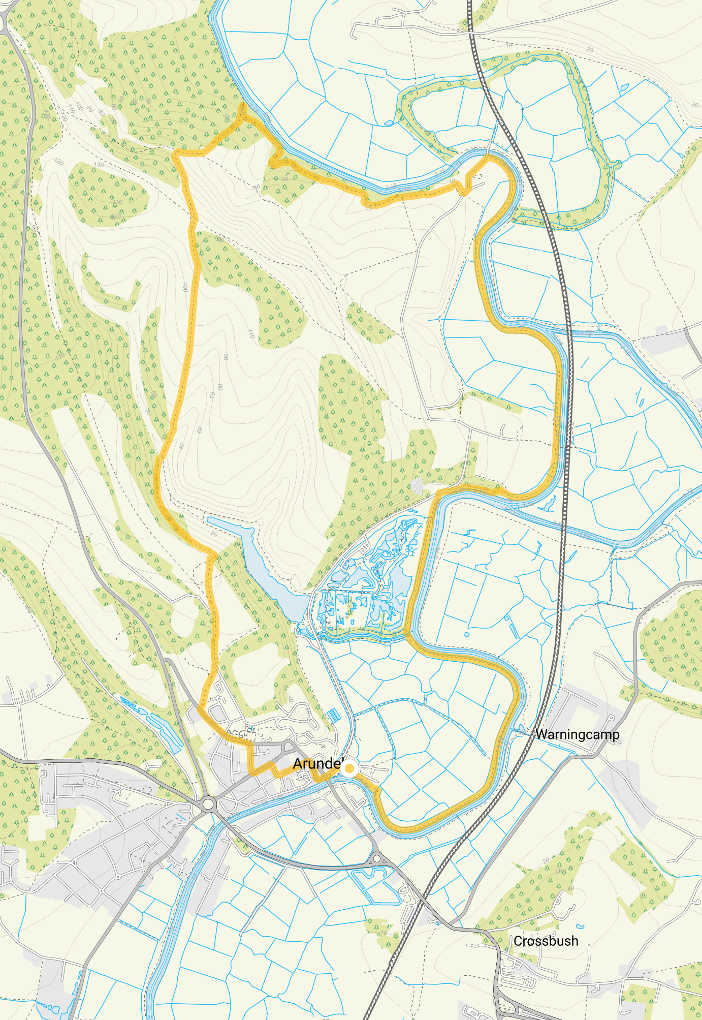 Route map for Arundel adventure walk, an 8 mile circular walk in Sussex