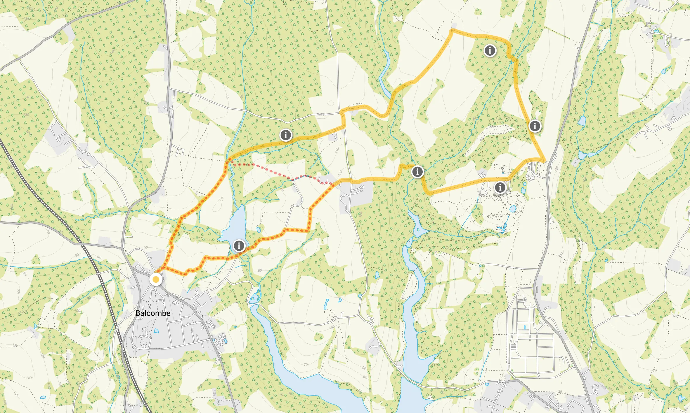Route map for Balcombe Walk 1, a 2.5 mile circular walk in Sussex