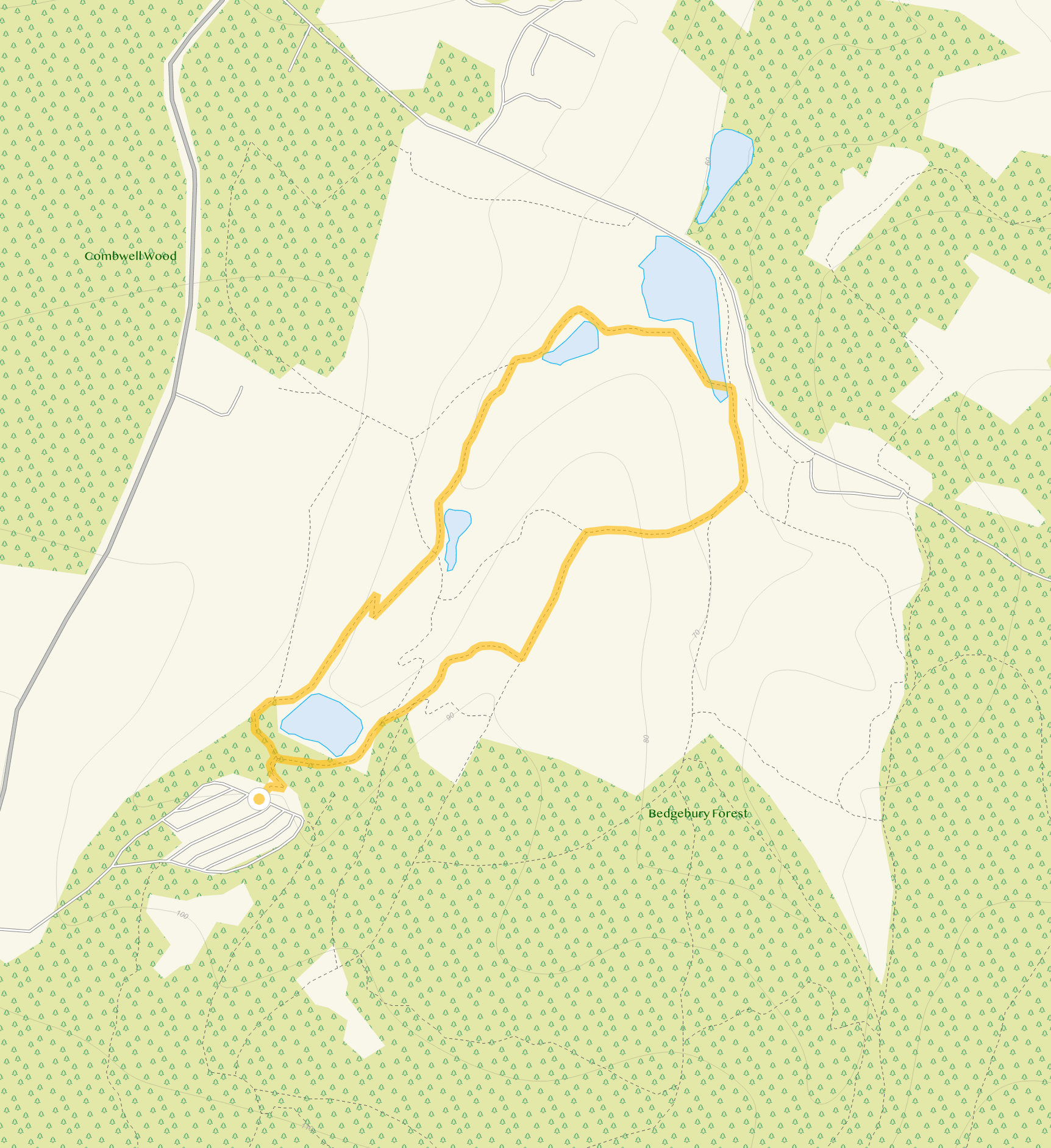 Route map for Bedgebury Pinetum Walk 1, a 1.25 mile circular walk in Sussex