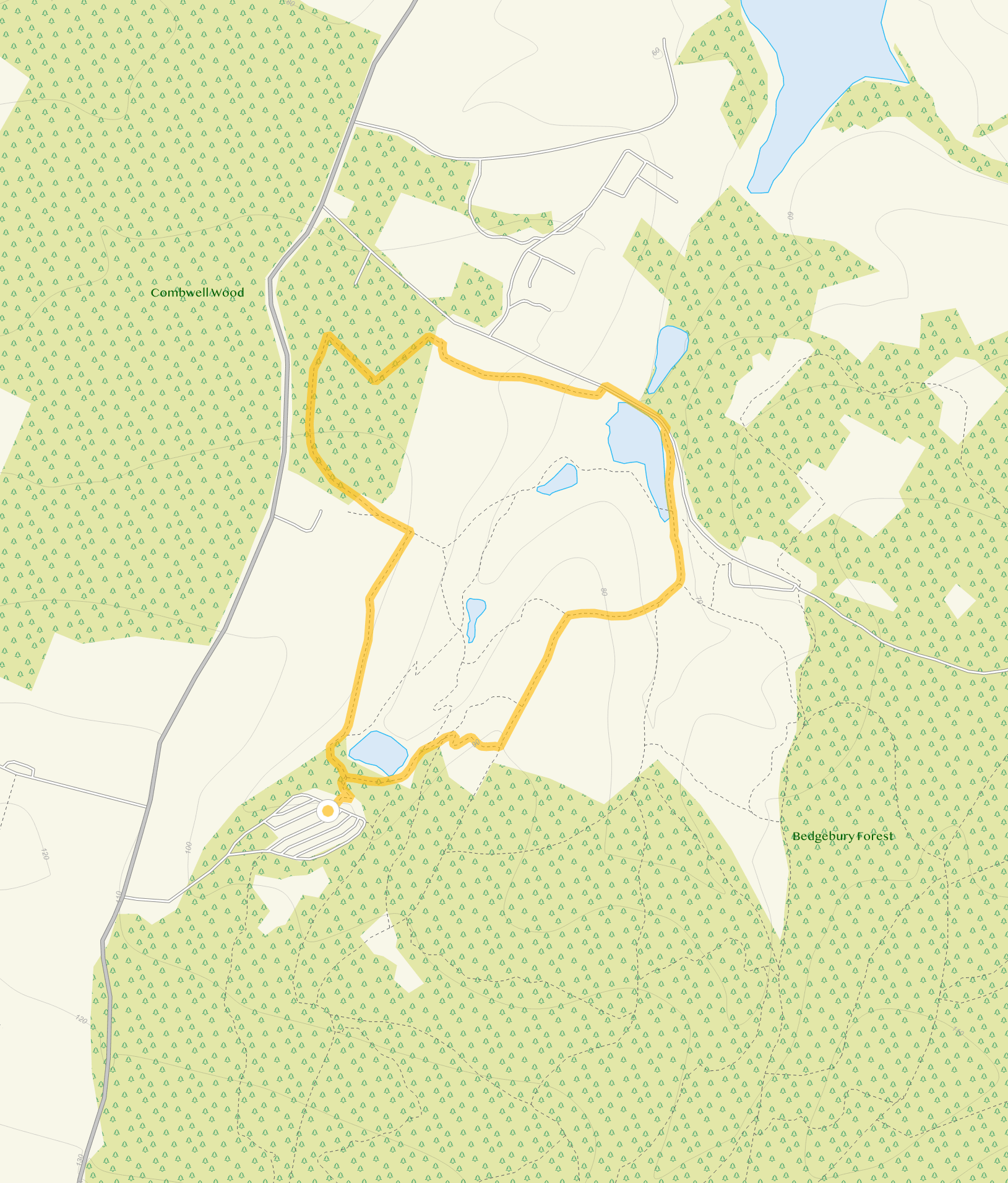 Route map for Bedgebury Pinetum Walk 2, a 1.75 mile circular walk in Sussex