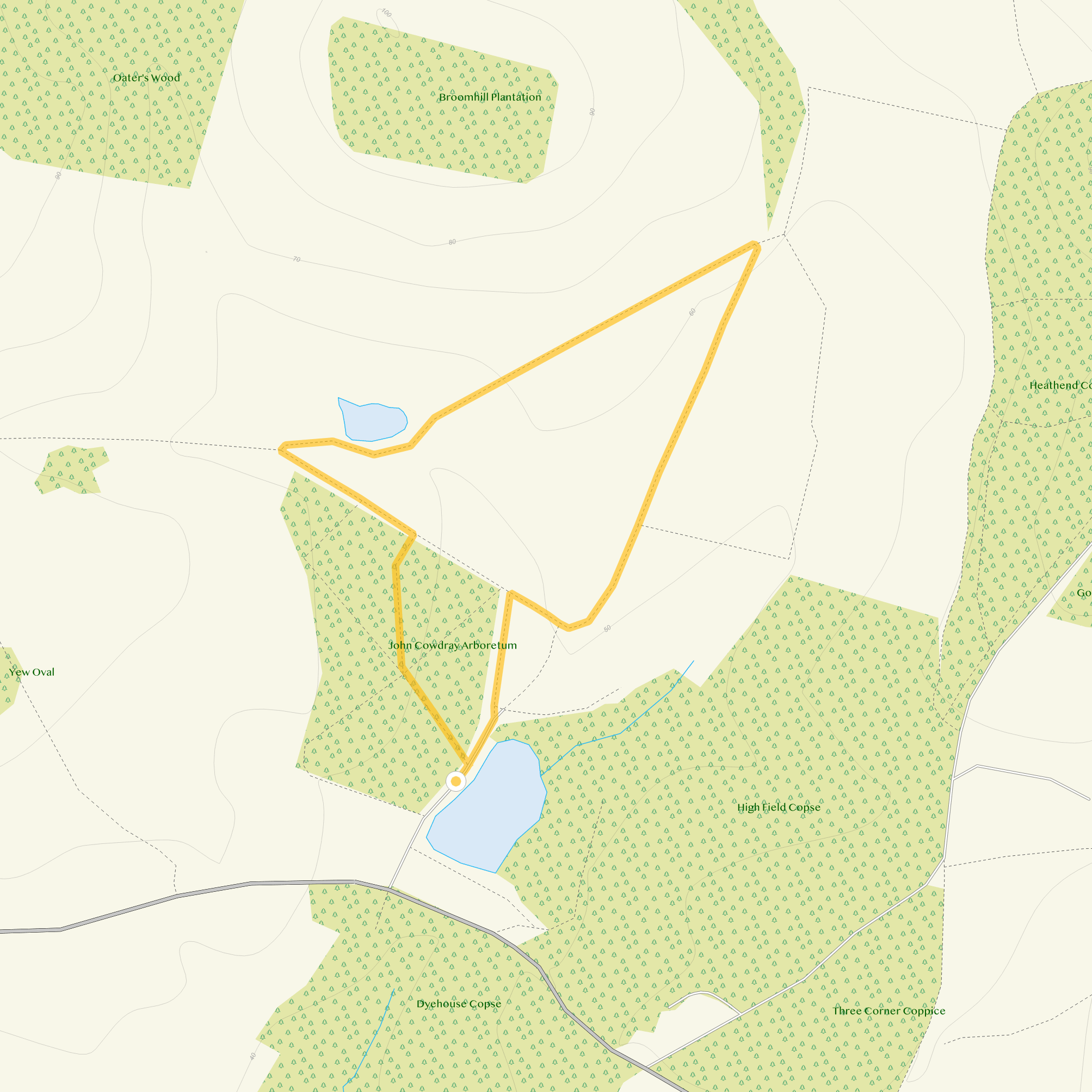 Route map for Benbow Pond Walk 1, a 1 mile circular walk in Sussex