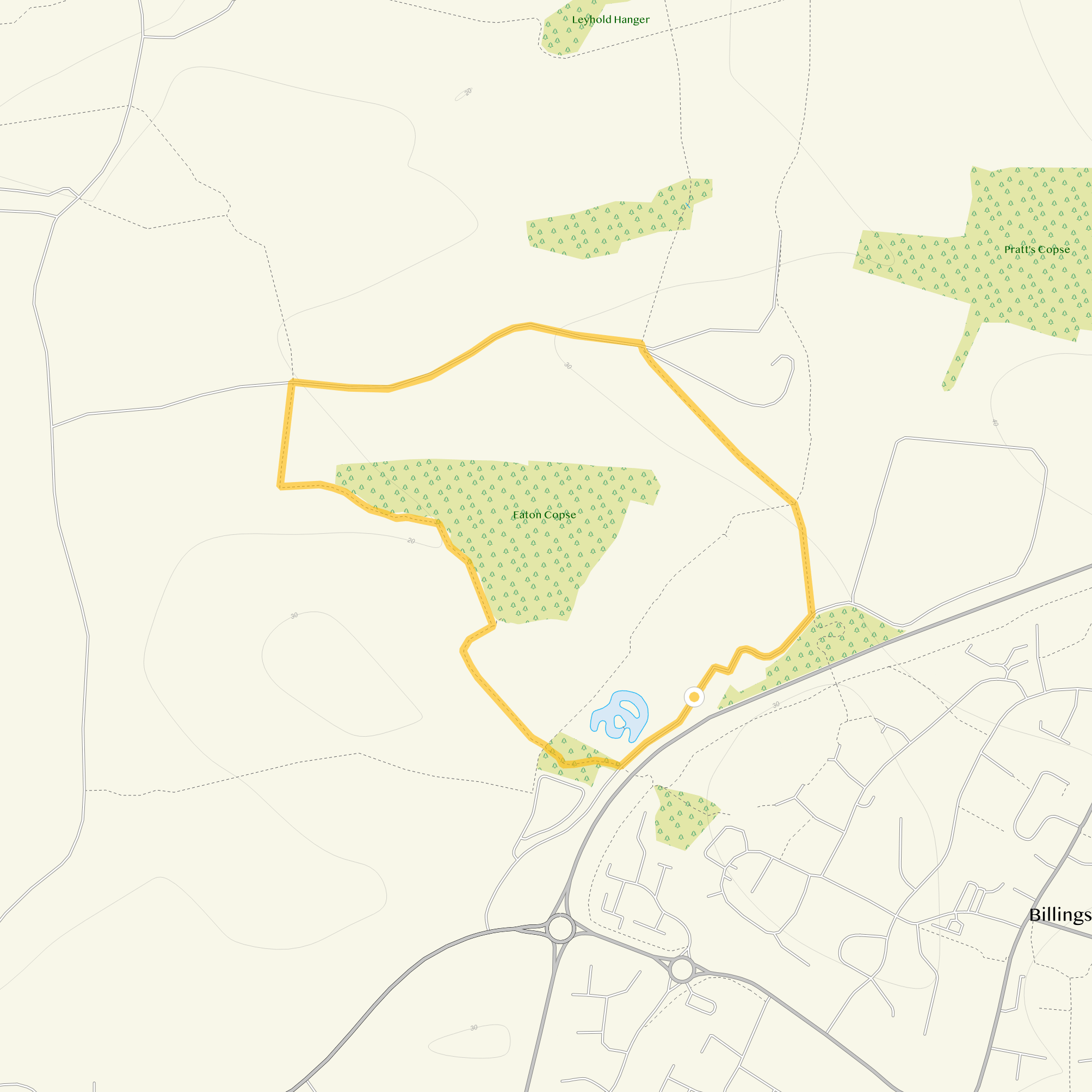 Route map for Billingshurst Walk 1, a 1.25 mile circular walk in Sussex