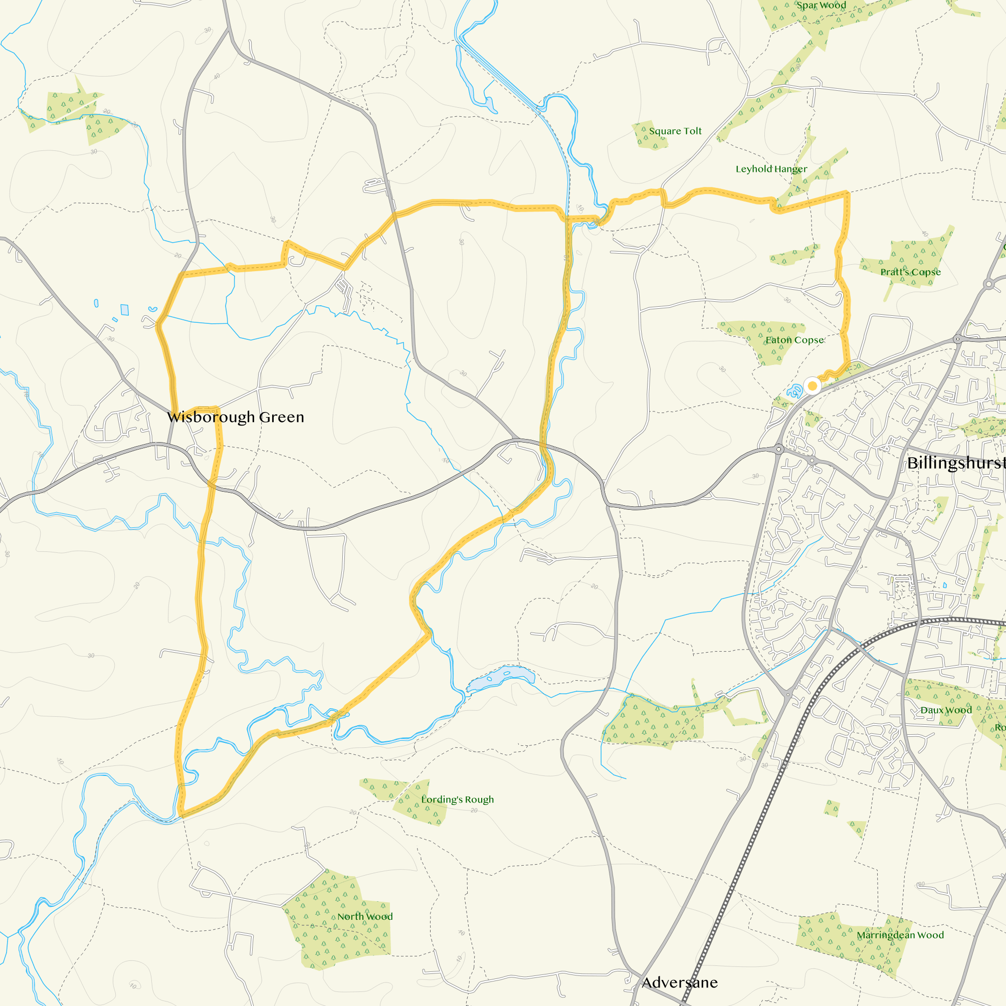 Route map for Billingshurst Walk 2, a 9.75 mile circular walk in Sussex