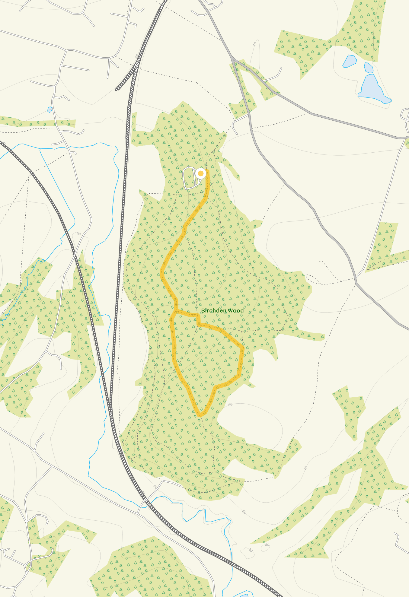 Route map for Birchden Wood Walk 1, a 1.25 mile circular walk in Sussex